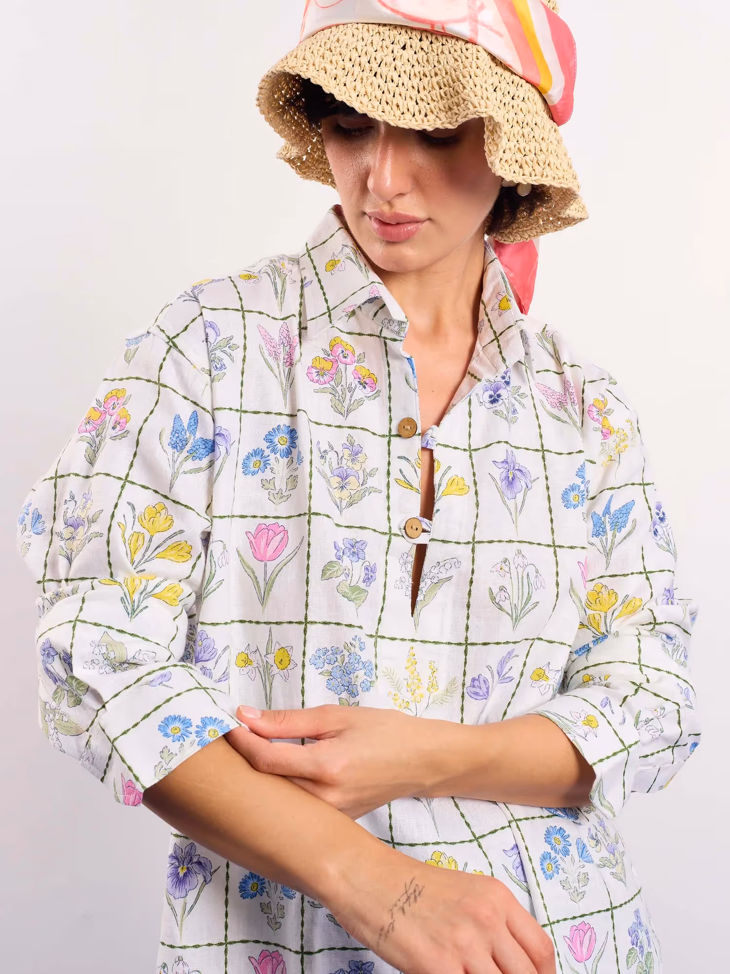 Floral Checkered Printed Linen Pullover  image 6