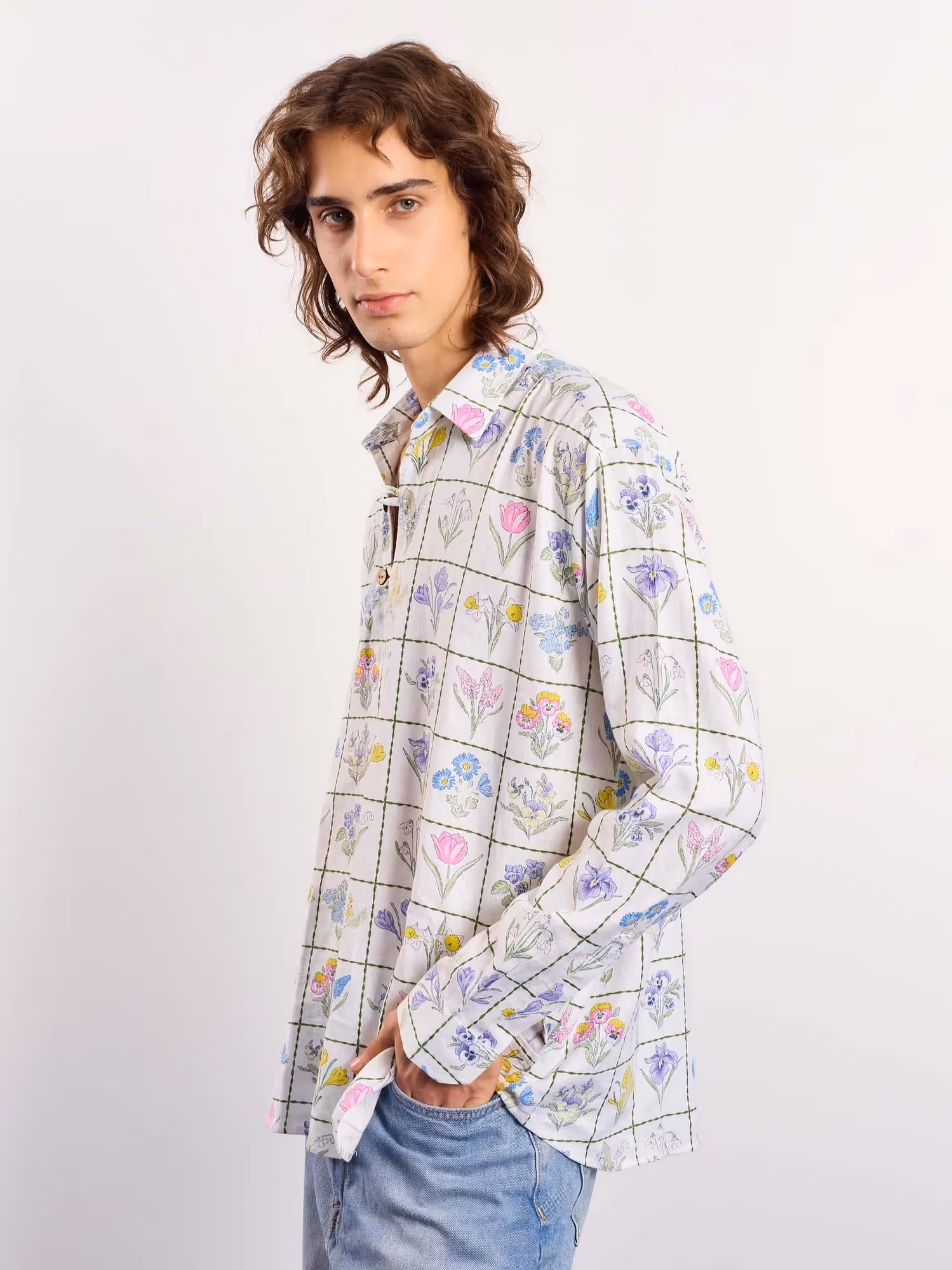 Floral Checkered Printed Linen Pullover  image 7