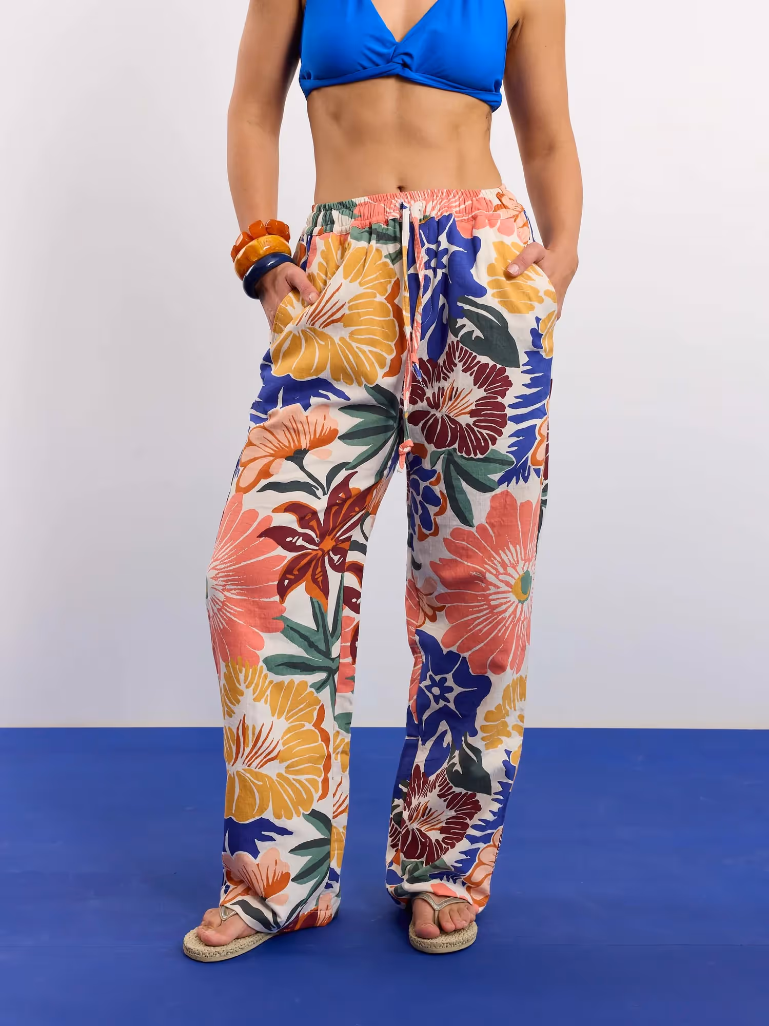 Floral Print Gauze Pull-on Pants image 4