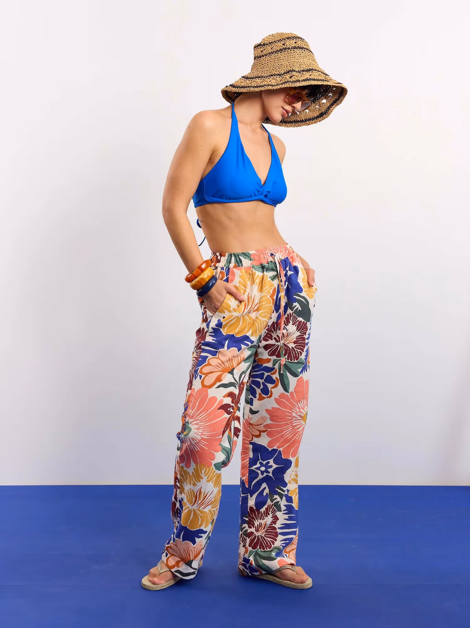 Floral Print Gauze Pull-on Pants image 6
