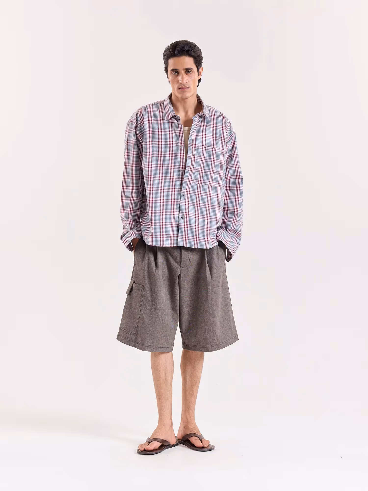 Green & Burgundy Glen Checks Cropped Shirt image 1