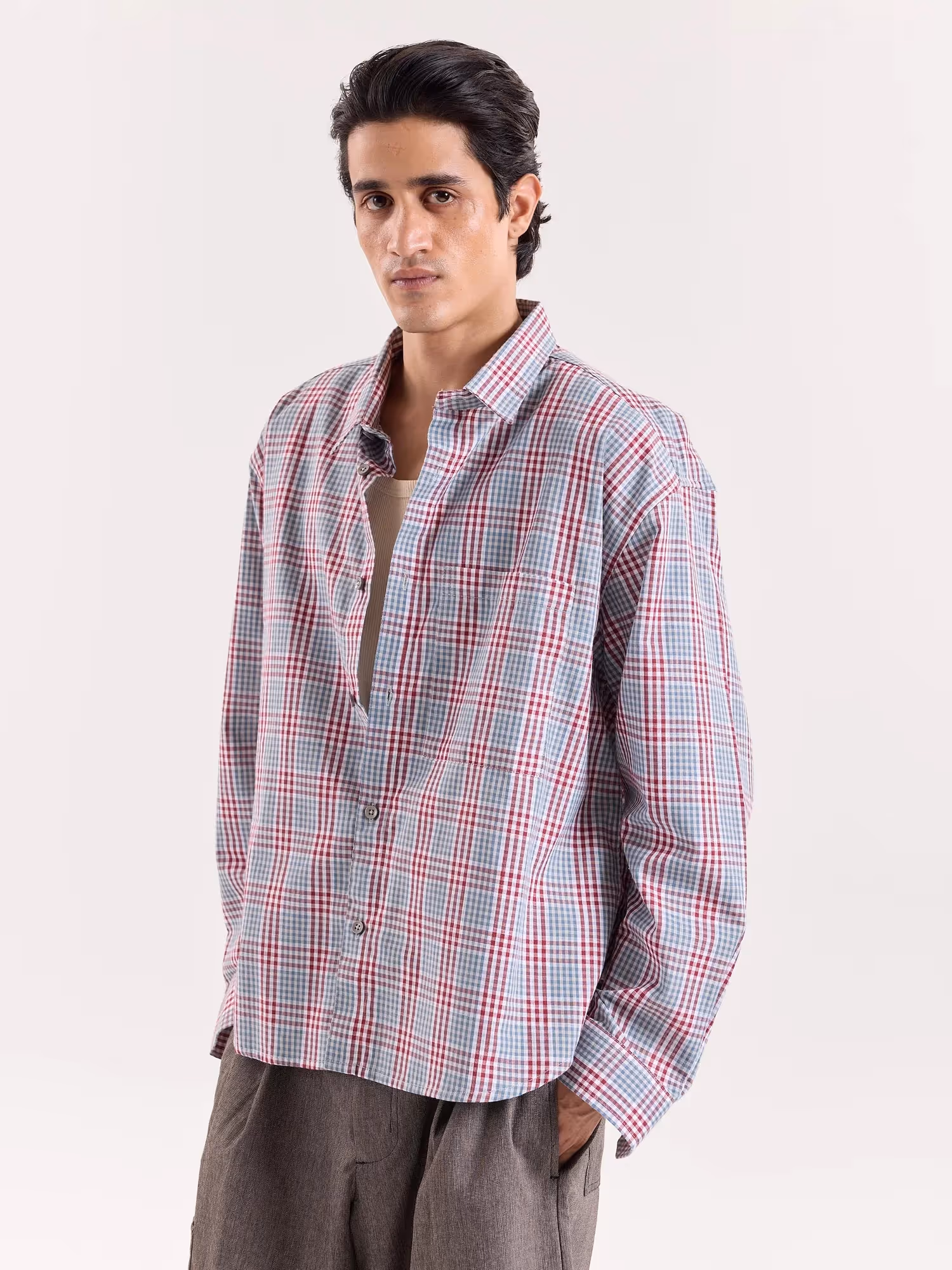 Green & Burgundy Glen Checks Cropped Shirt image 3