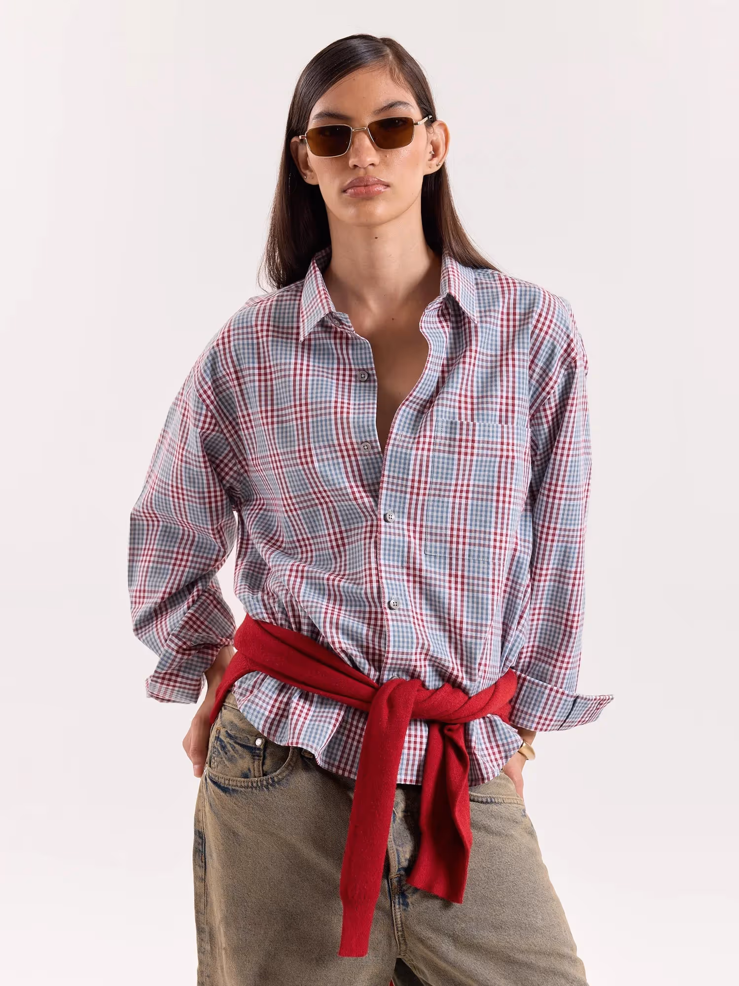 Green & Burgundy Glen Checks Cropped Shirt image 4