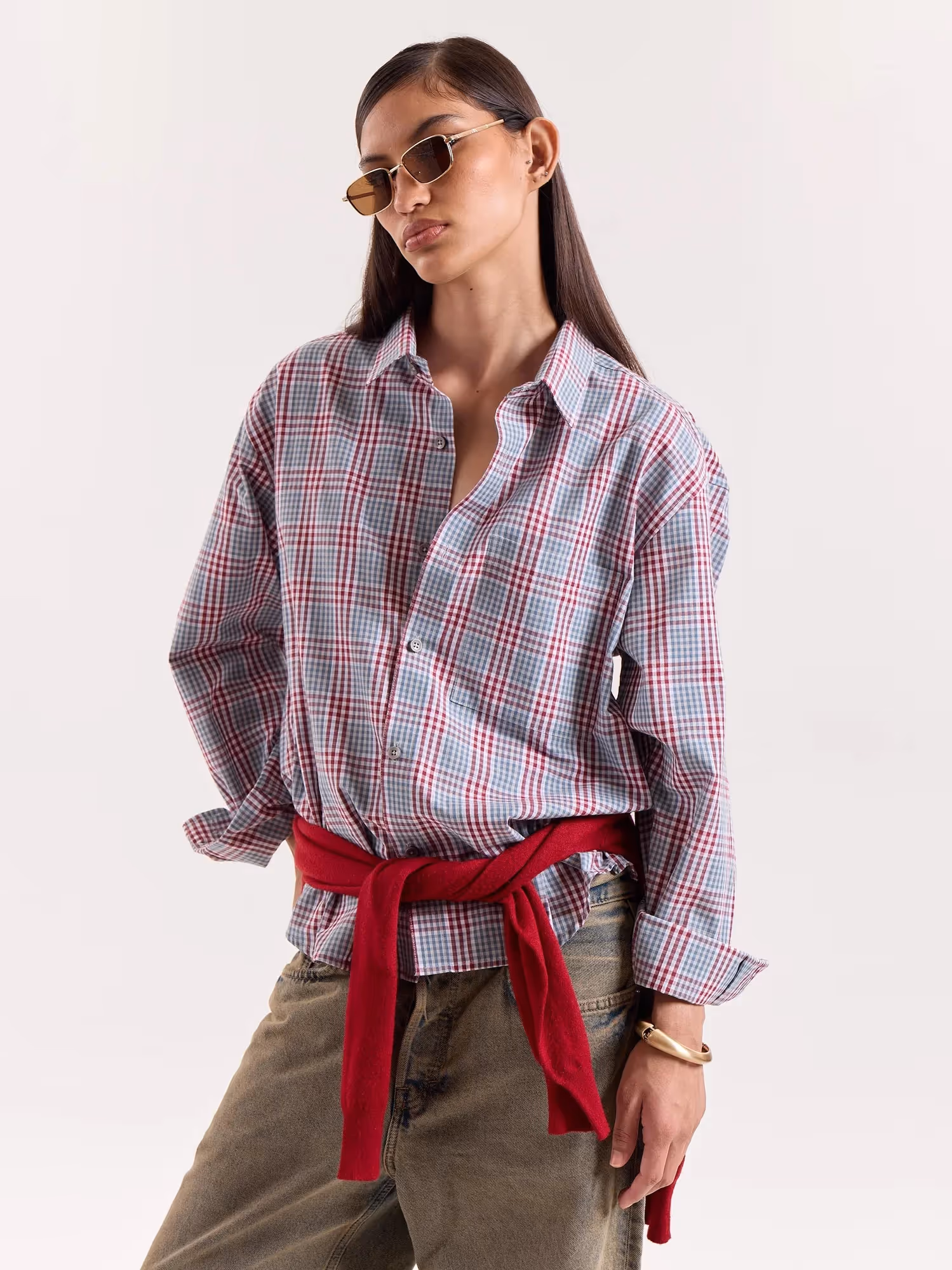 Green & Burgundy Glen Checks Cropped Shirt image 8