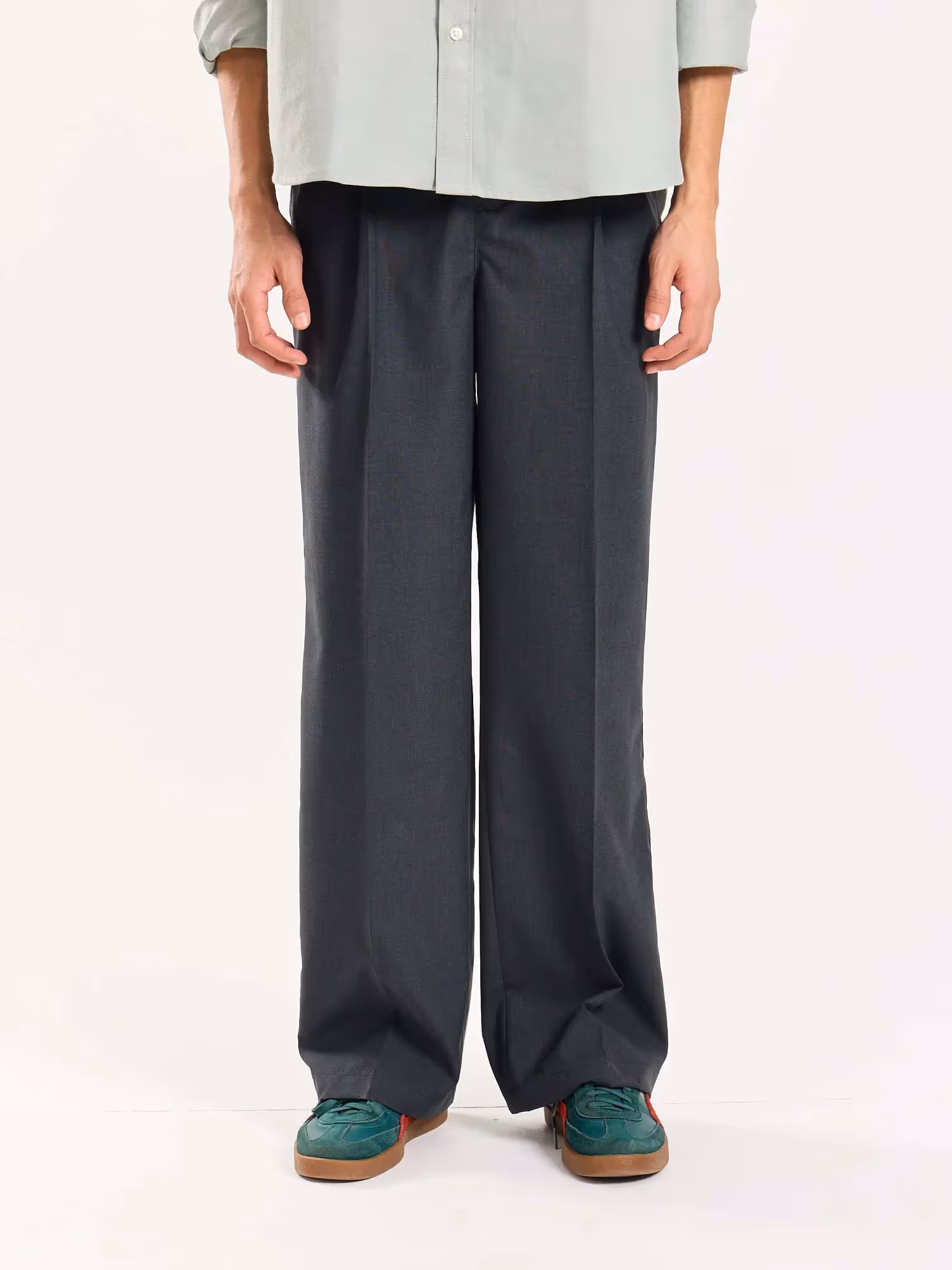 Green & Grey Checked Baggy Fit Trousers image 2