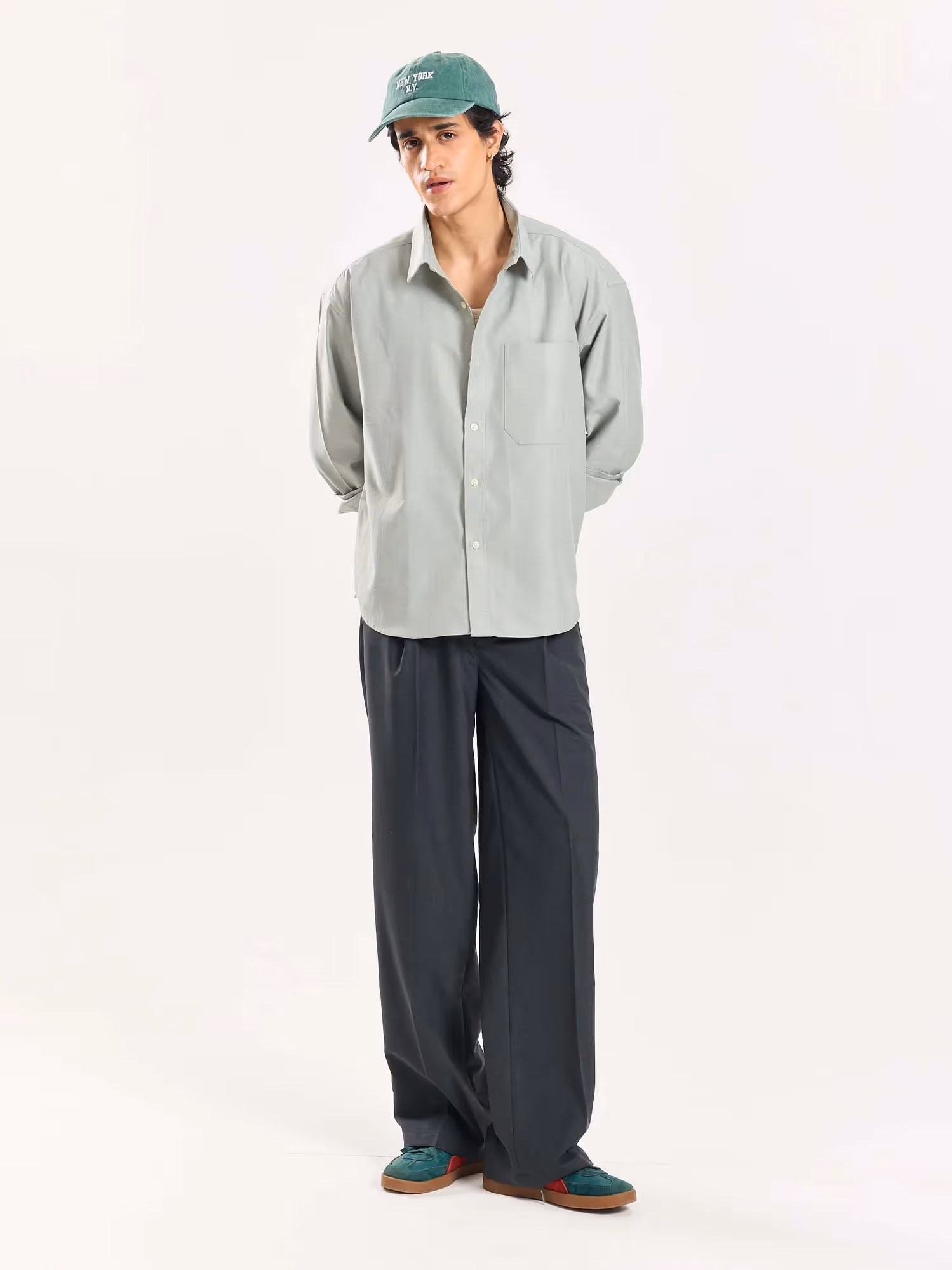 Green & Grey Checked Baggy Fit Trousers image 4
