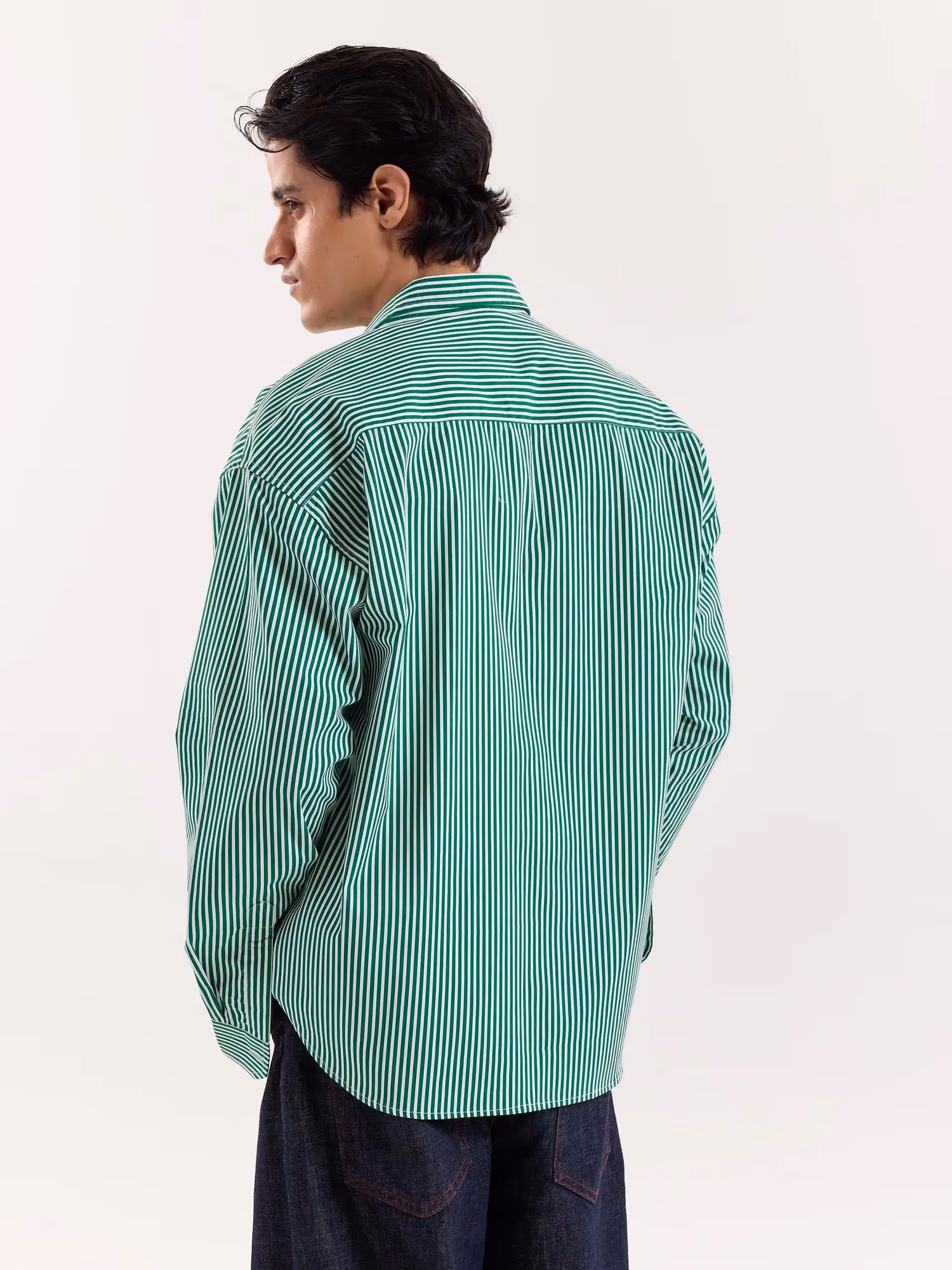 Green & White Bengal Striped Cropped Shirt image 7