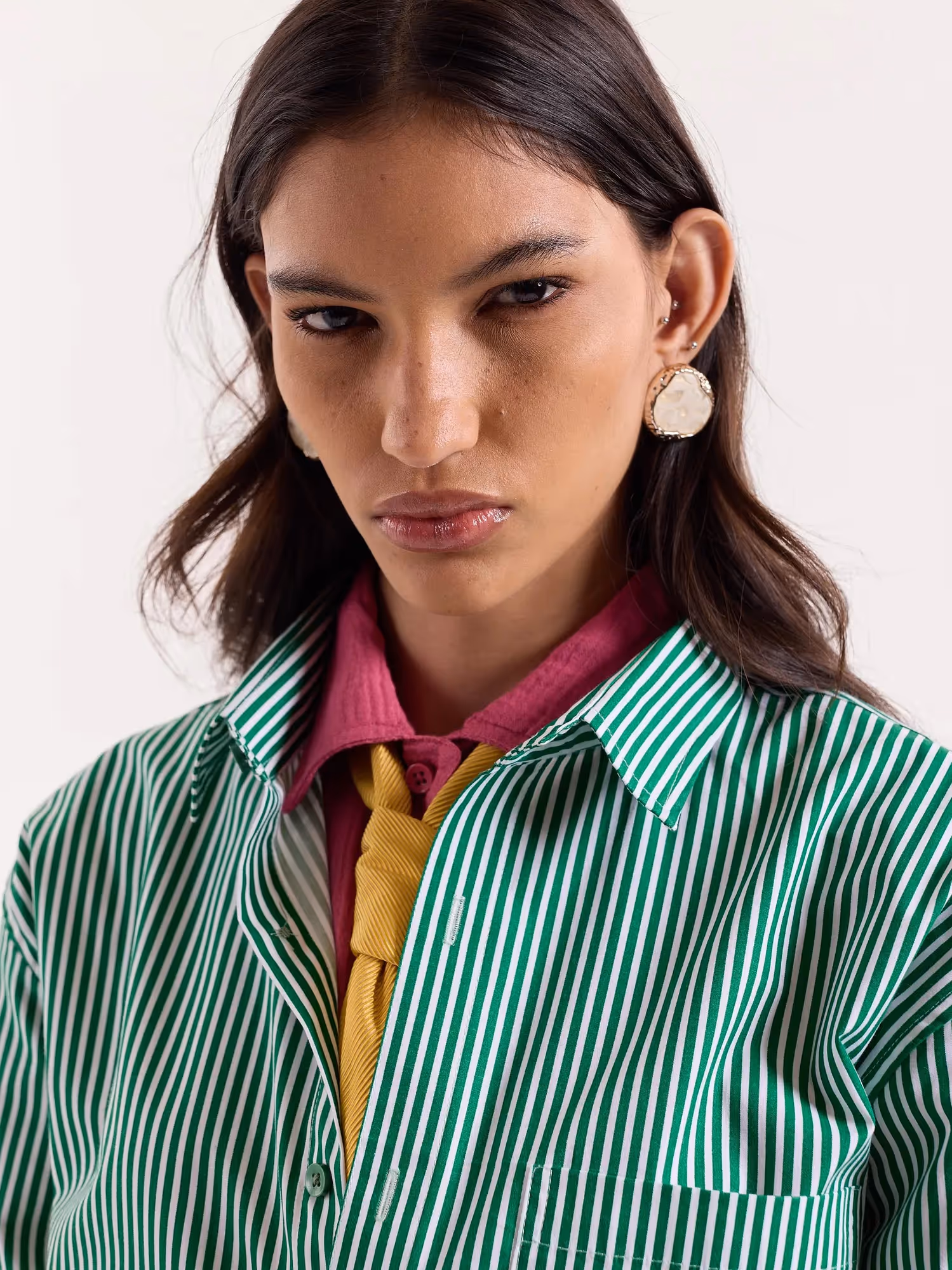 Green & White Bengal Striped Cropped Shirt image 8