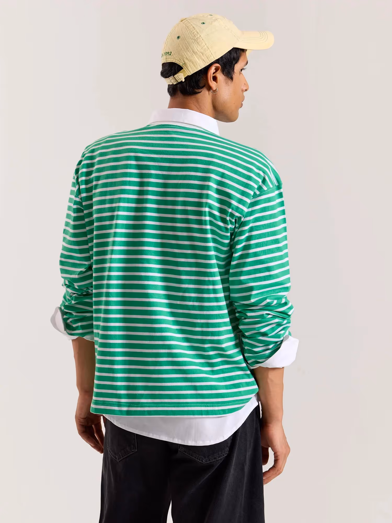 Green and White Striped Loose Fit Cropped T-Shirt image 7
