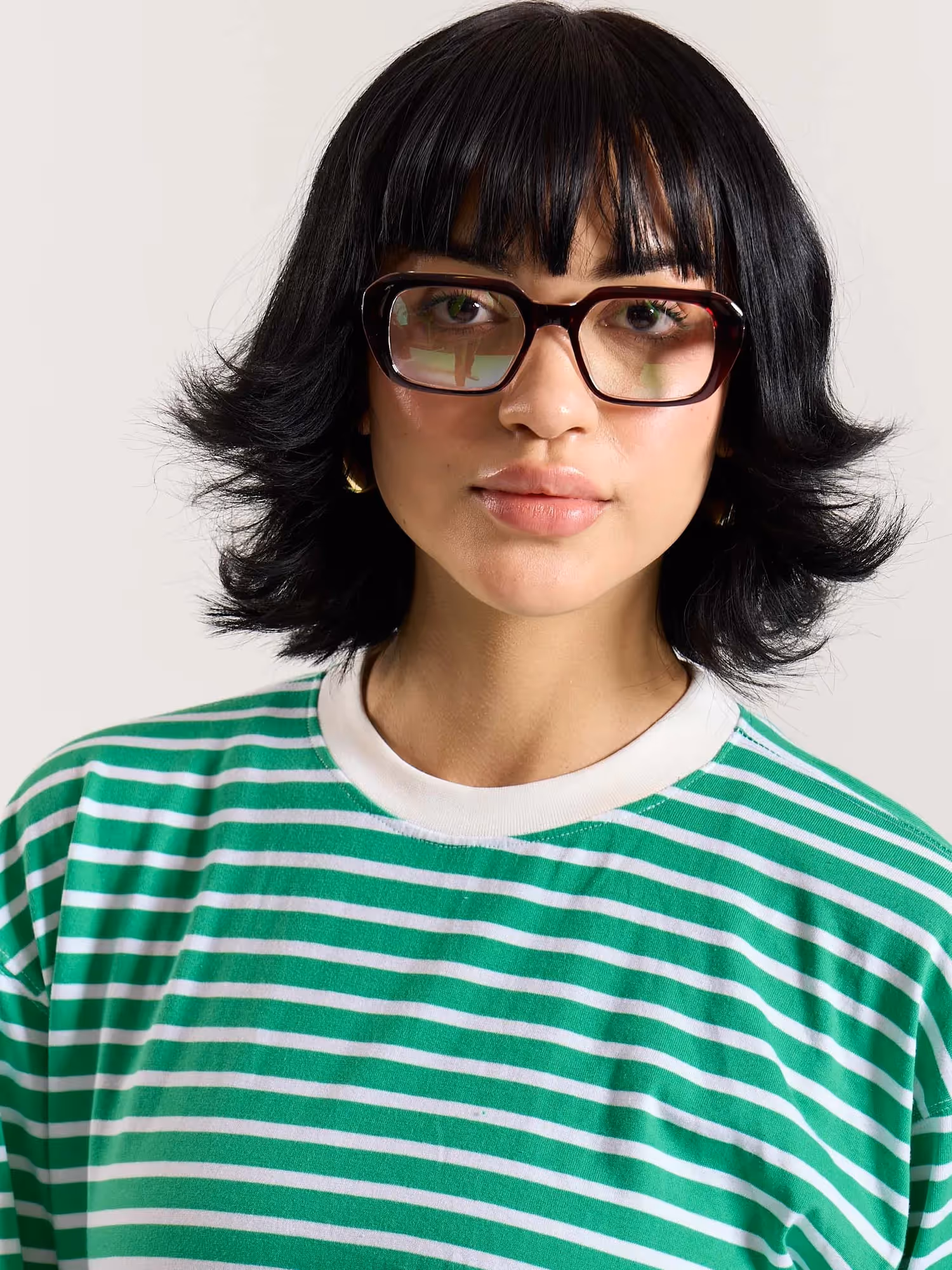 Green and White Striped Loose Fit Cropped T-Shirt image 8