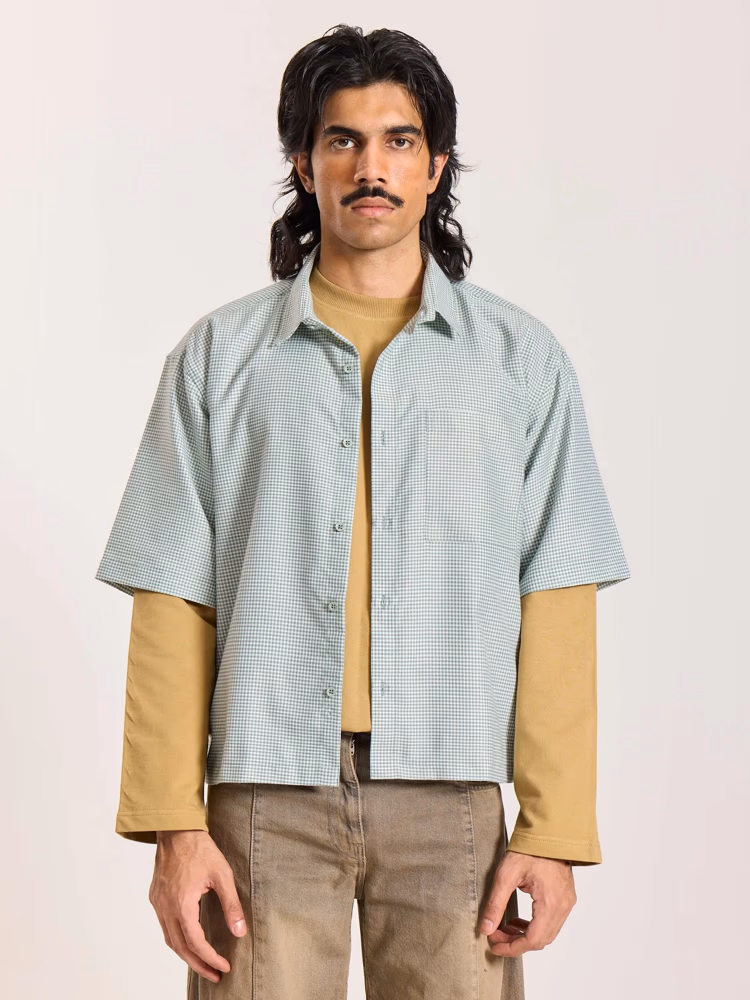 Green Checkered Cropped Shirt image 3