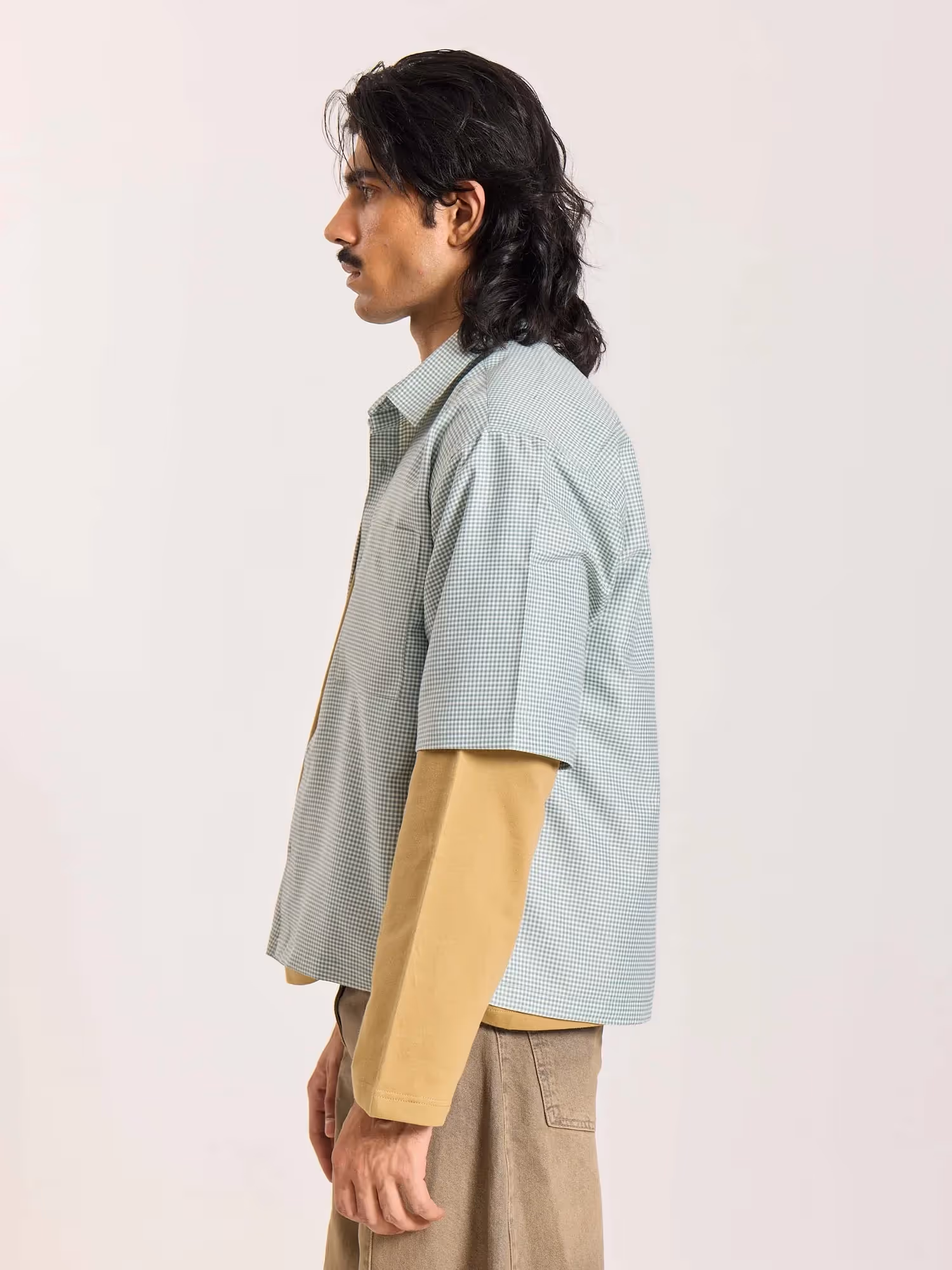 Green Checkered Cropped Shirt image 7