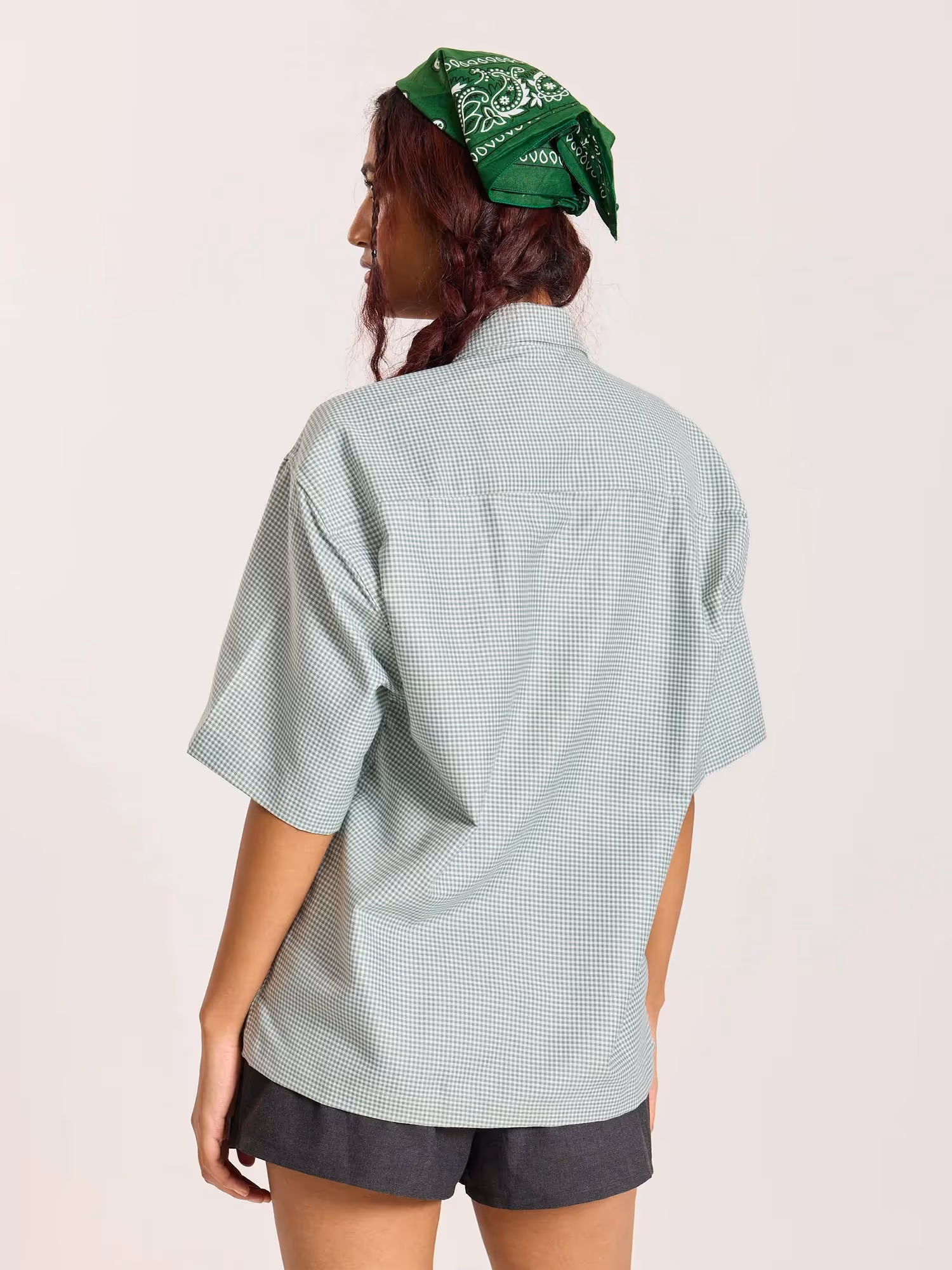 Green Checkered Cropped Shirt image 8