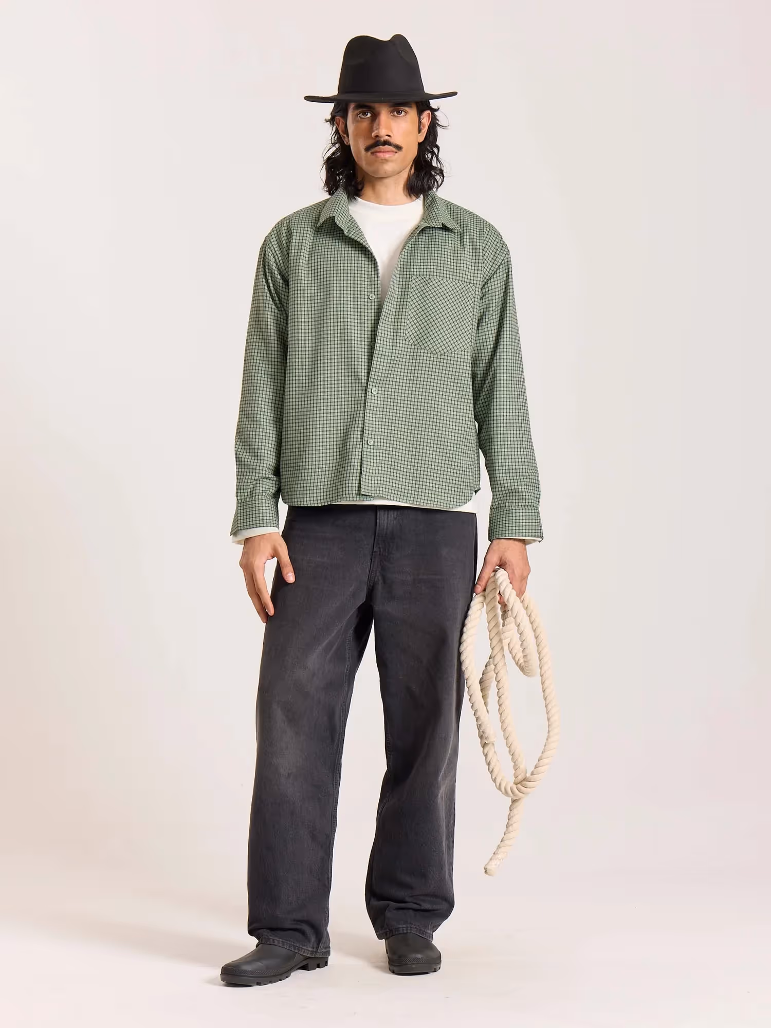 Green Checkered Oversized Cropped Shirt image 1