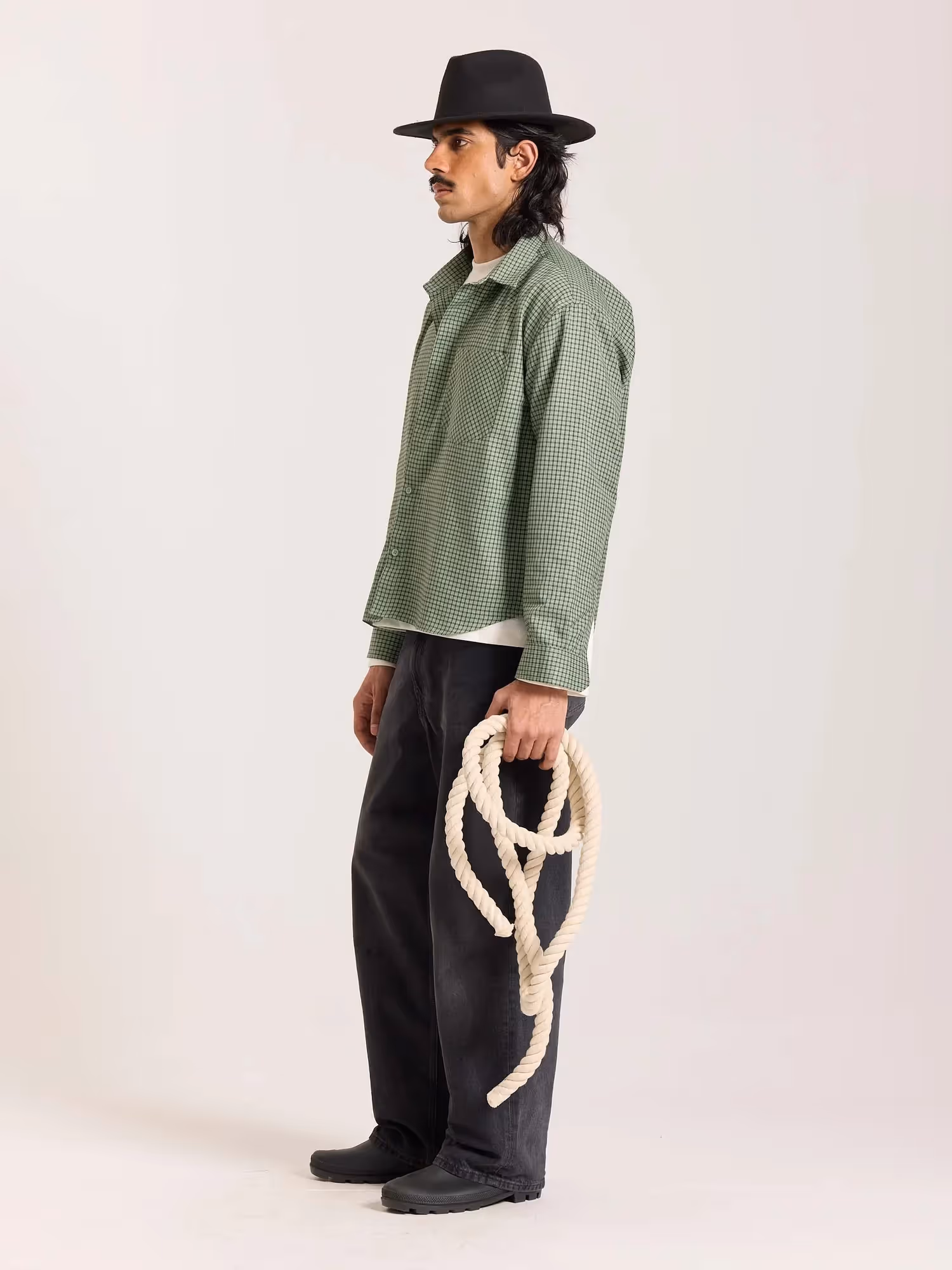Green Checkered Oversized Cropped Shirt image 6