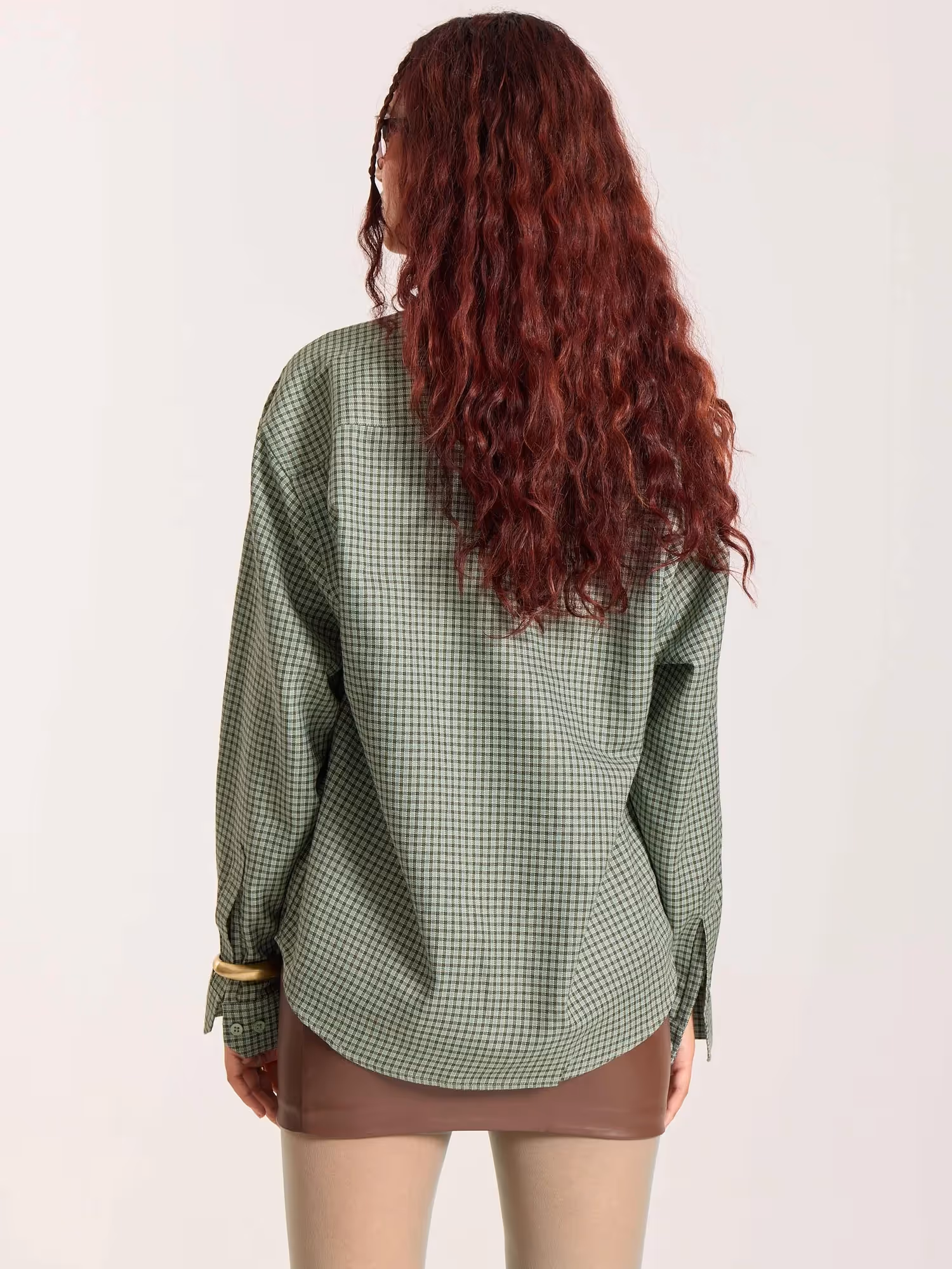 Green Checkered Oversized Cropped Shirt image 8