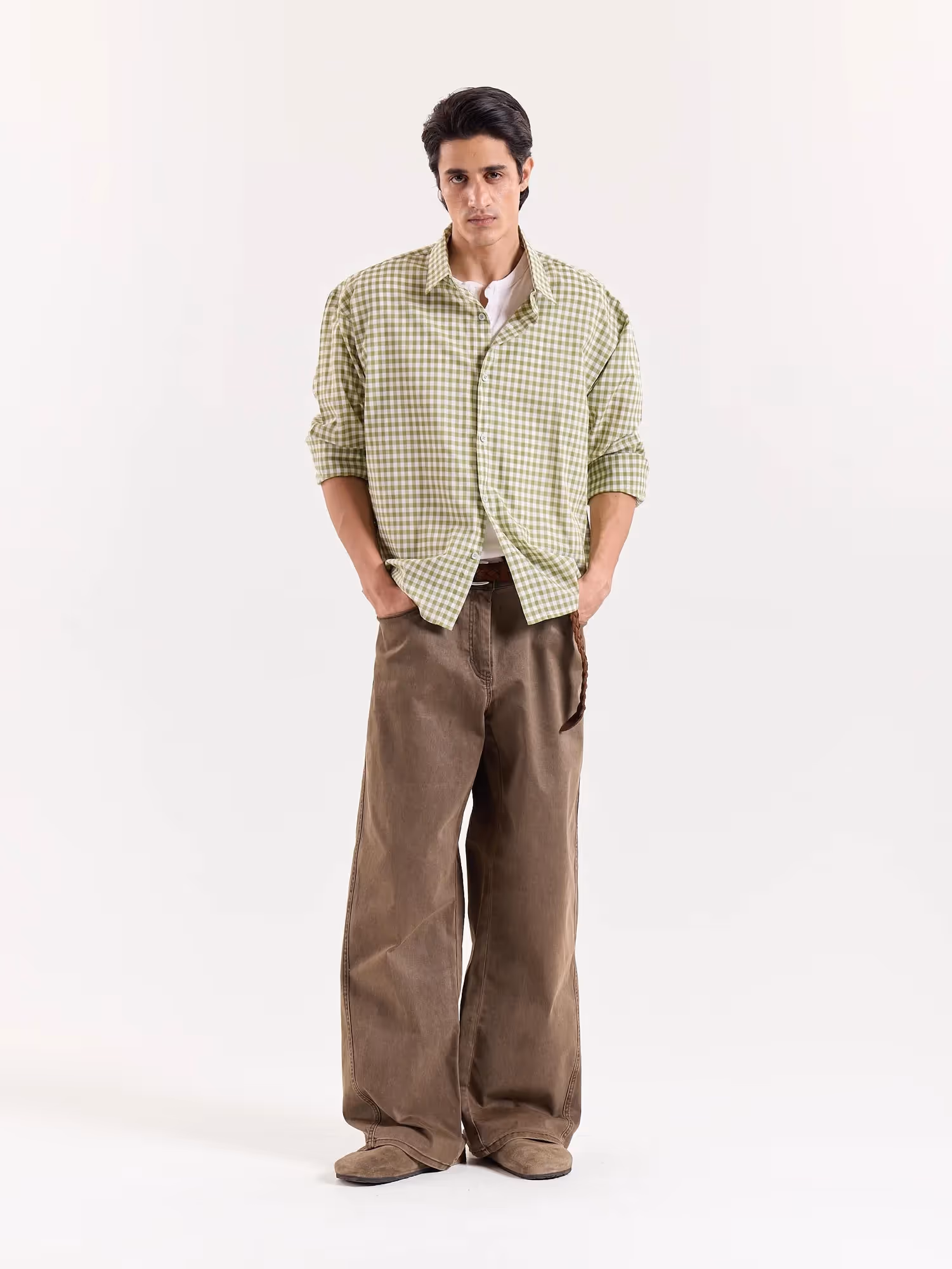 Green Gingham Cropped Shirt image 1