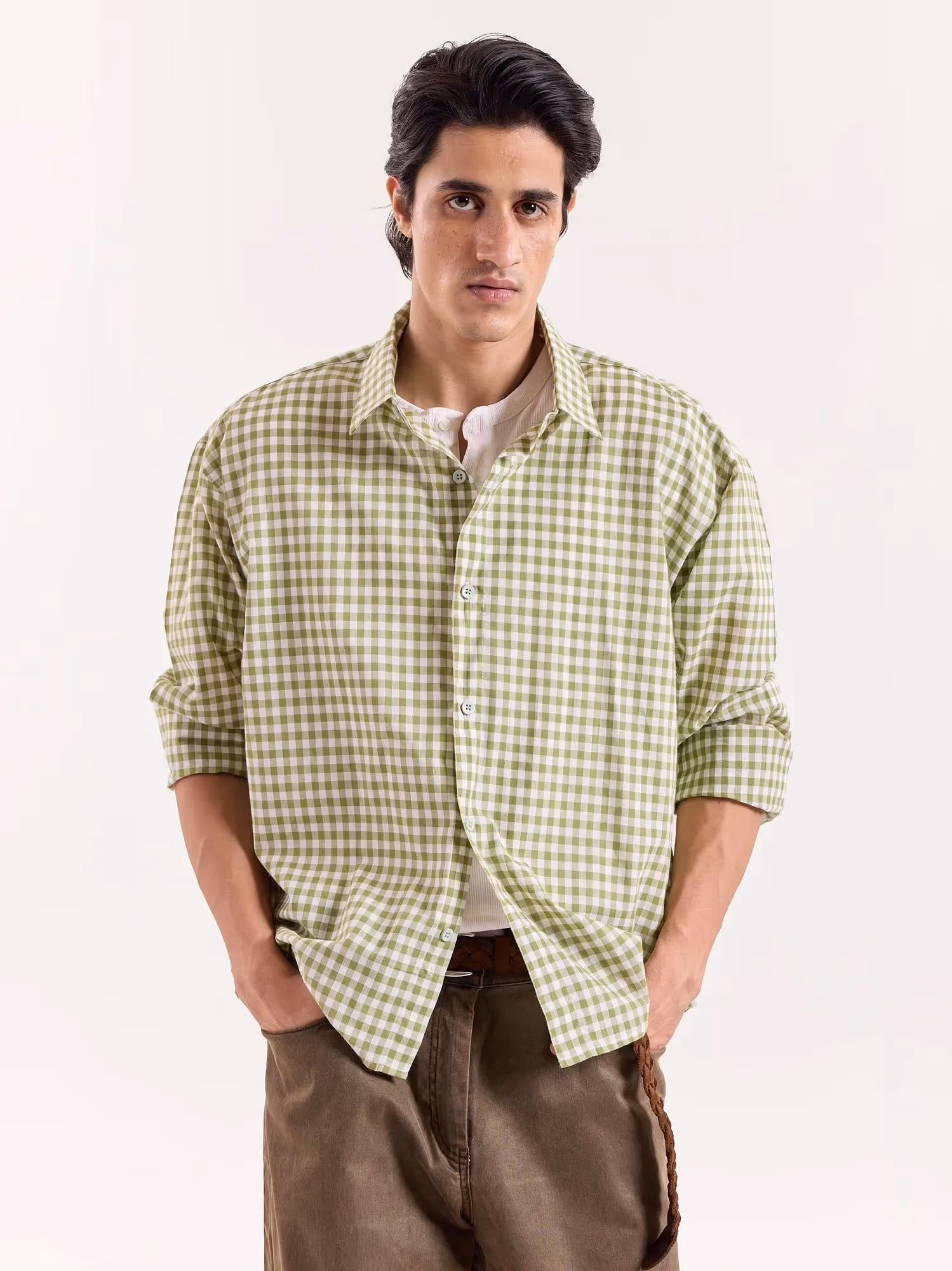 Green Gingham Cropped Shirt  image 3
