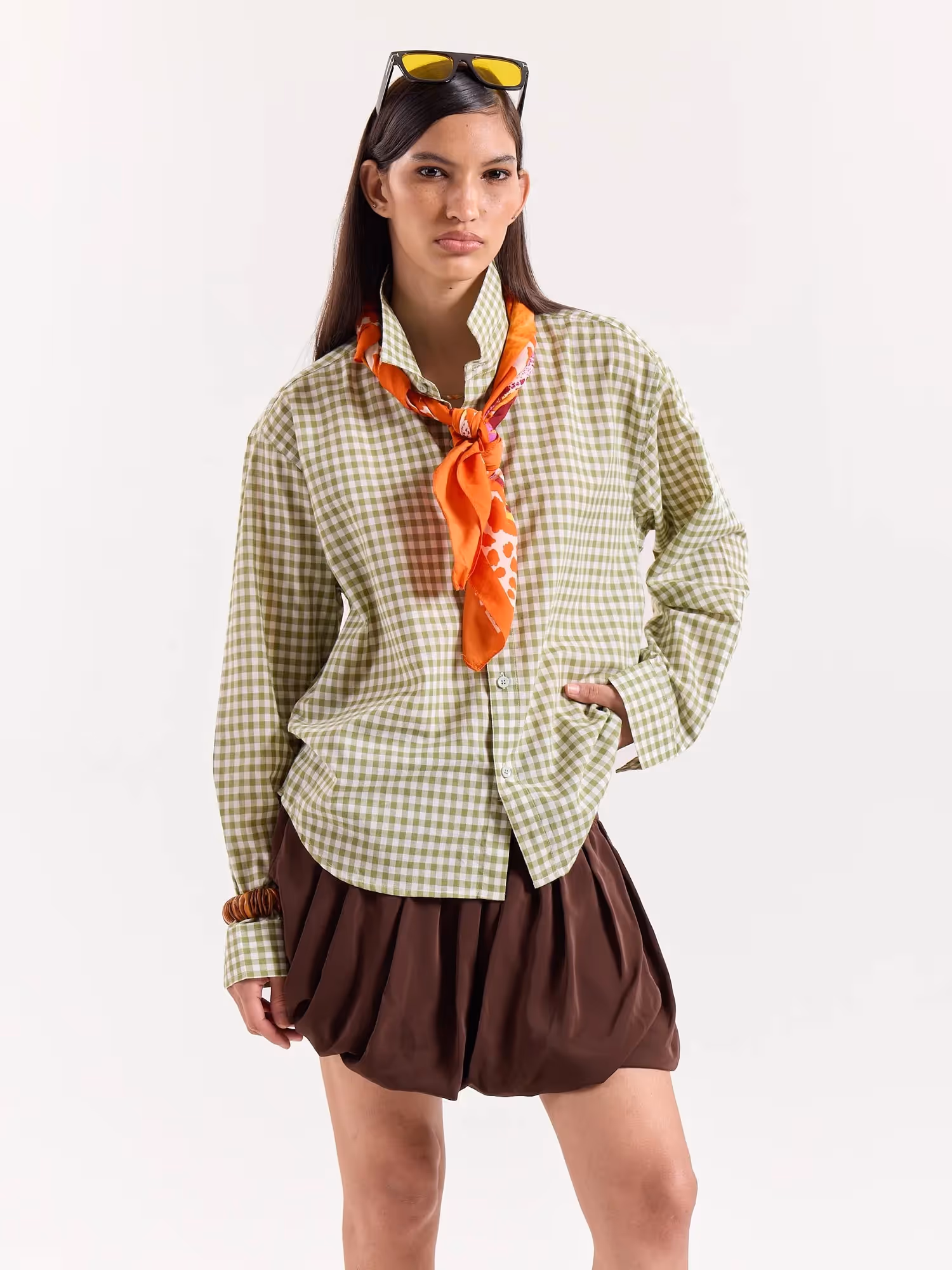 Green Gingham Cropped Shirt  image 4