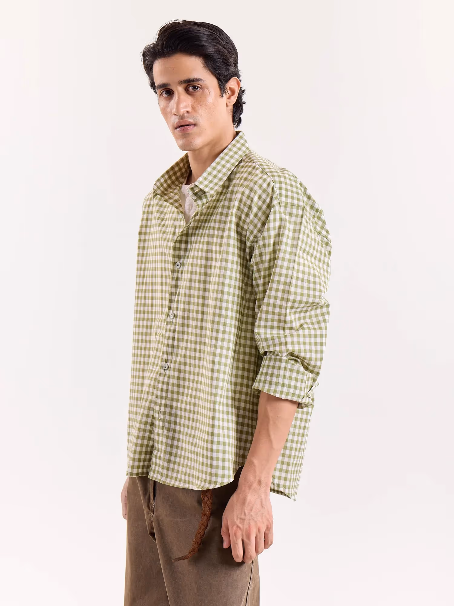Green Gingham Cropped Shirt  image 5