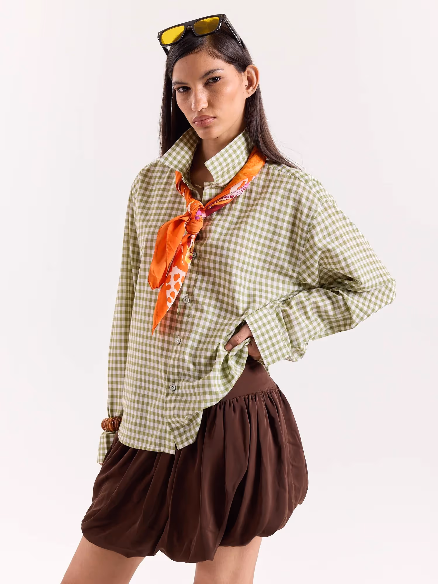 Green Gingham Cropped Shirt  image 6