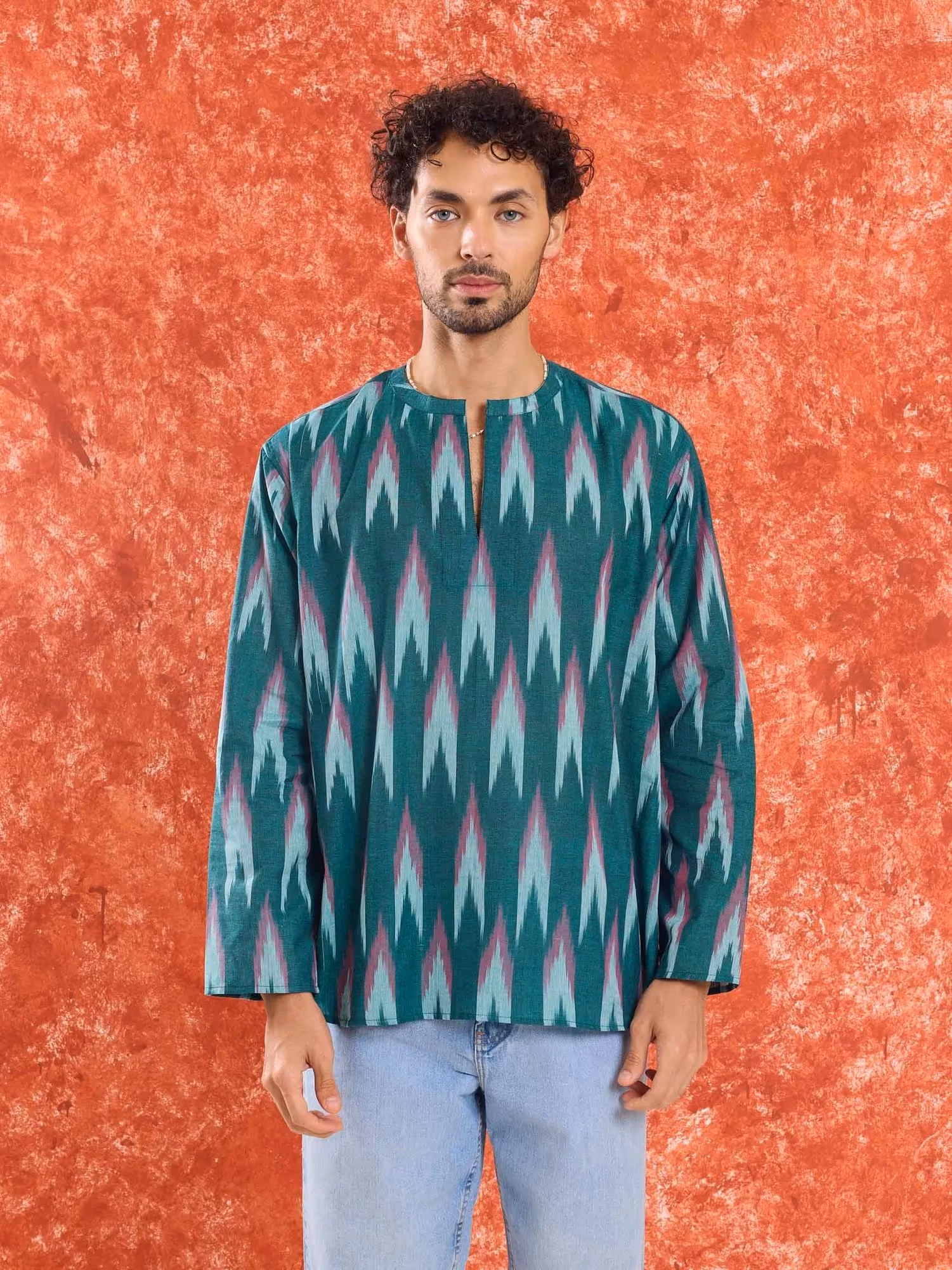 Green Ikat Short Kurta  image 1