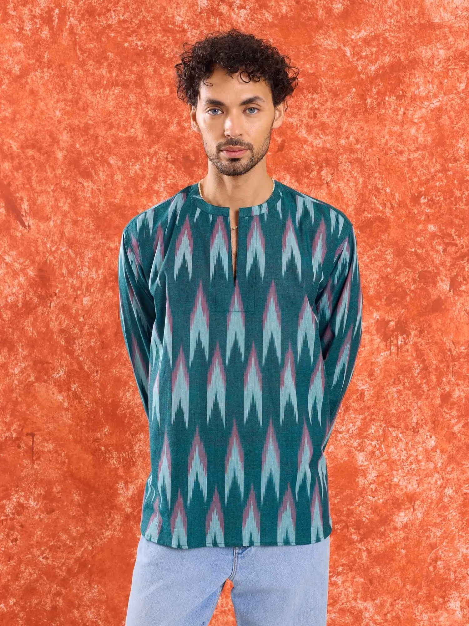 Green Ikat Short Kurta  image 2
