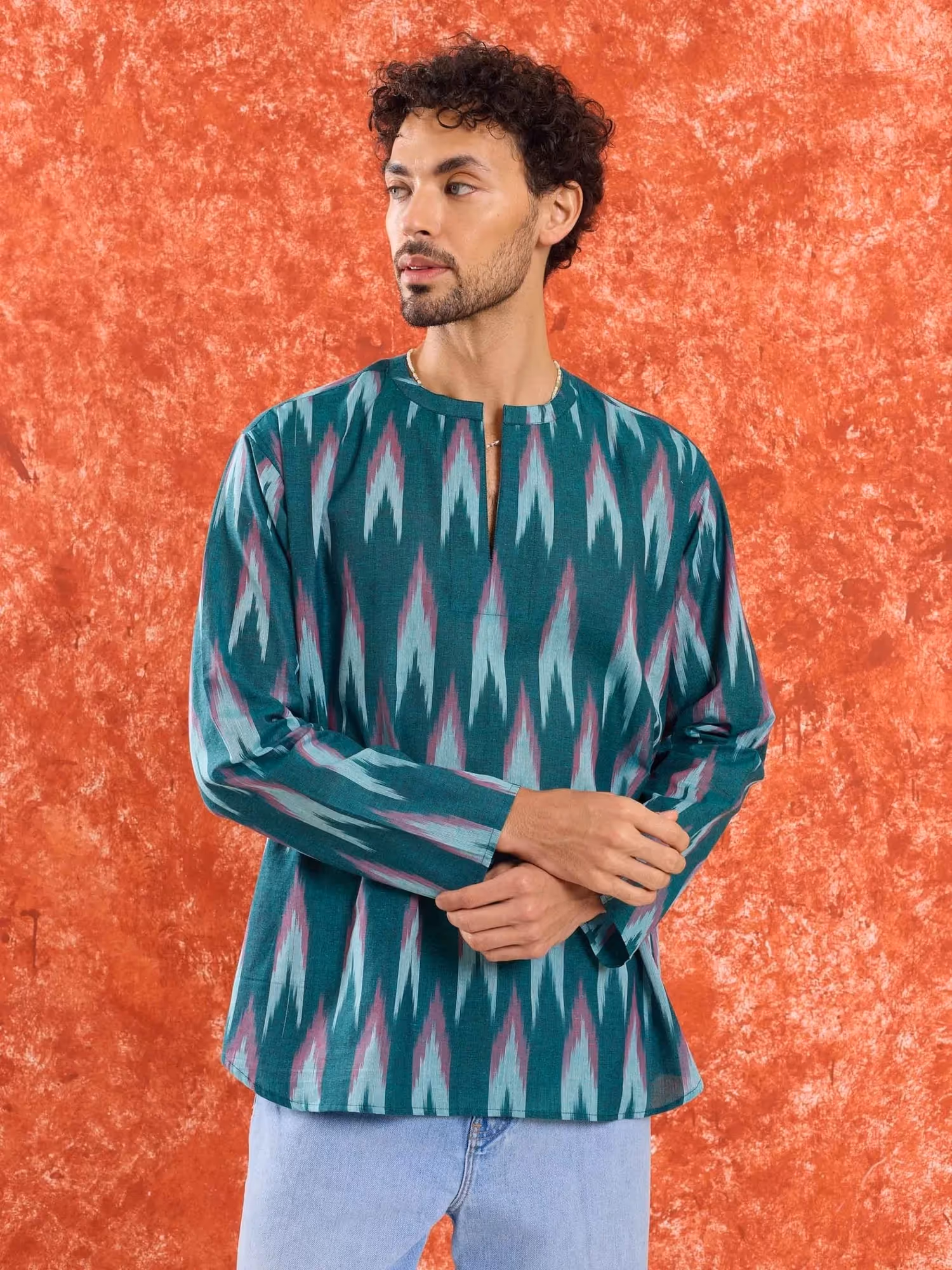 Green Ikat Short Kurta  image 4