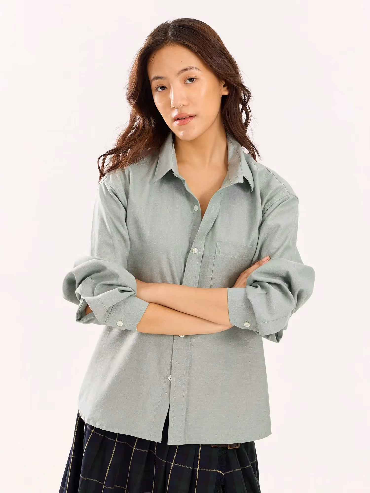 Green Oversized Cropped Shirt  image 4