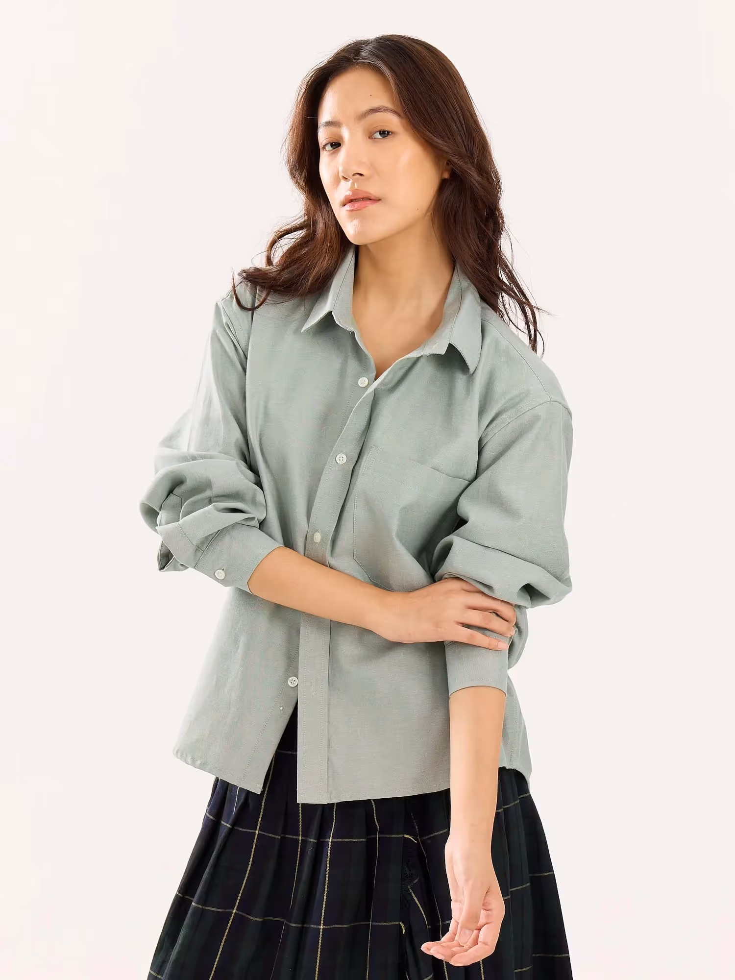 Green Oversized Cropped Shirt  image 6