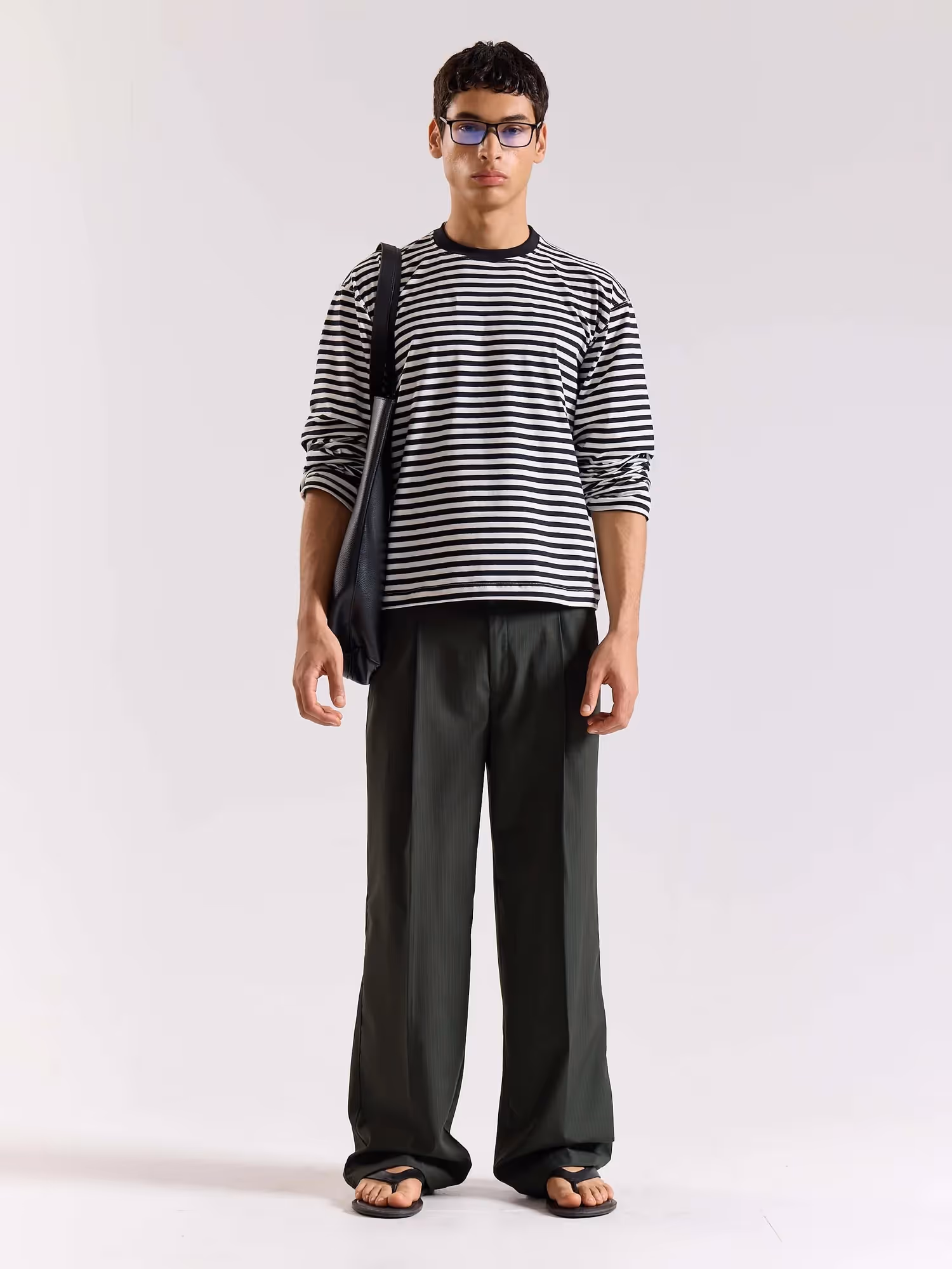 Green Pinstriped Baggy Fit Trousers image 1
