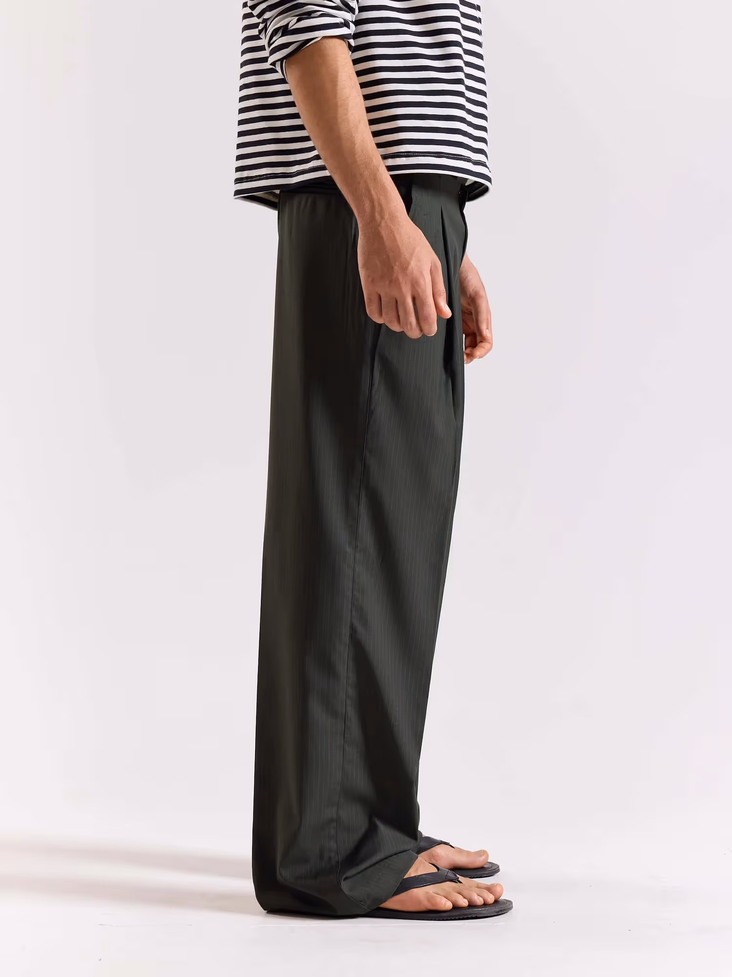 Green Pinstriped Baggy Fit Trousers image 5