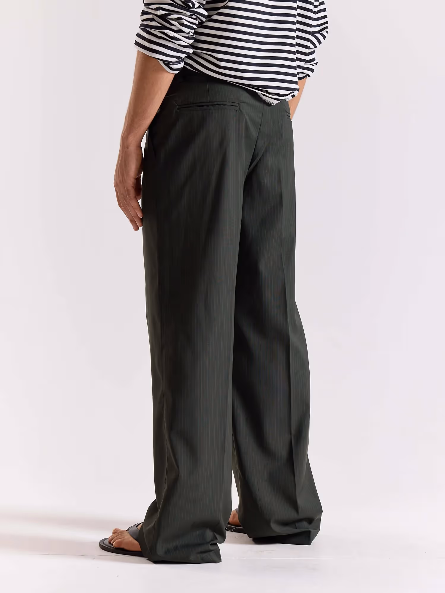 Green Pinstriped Baggy Fit Trousers image 7
