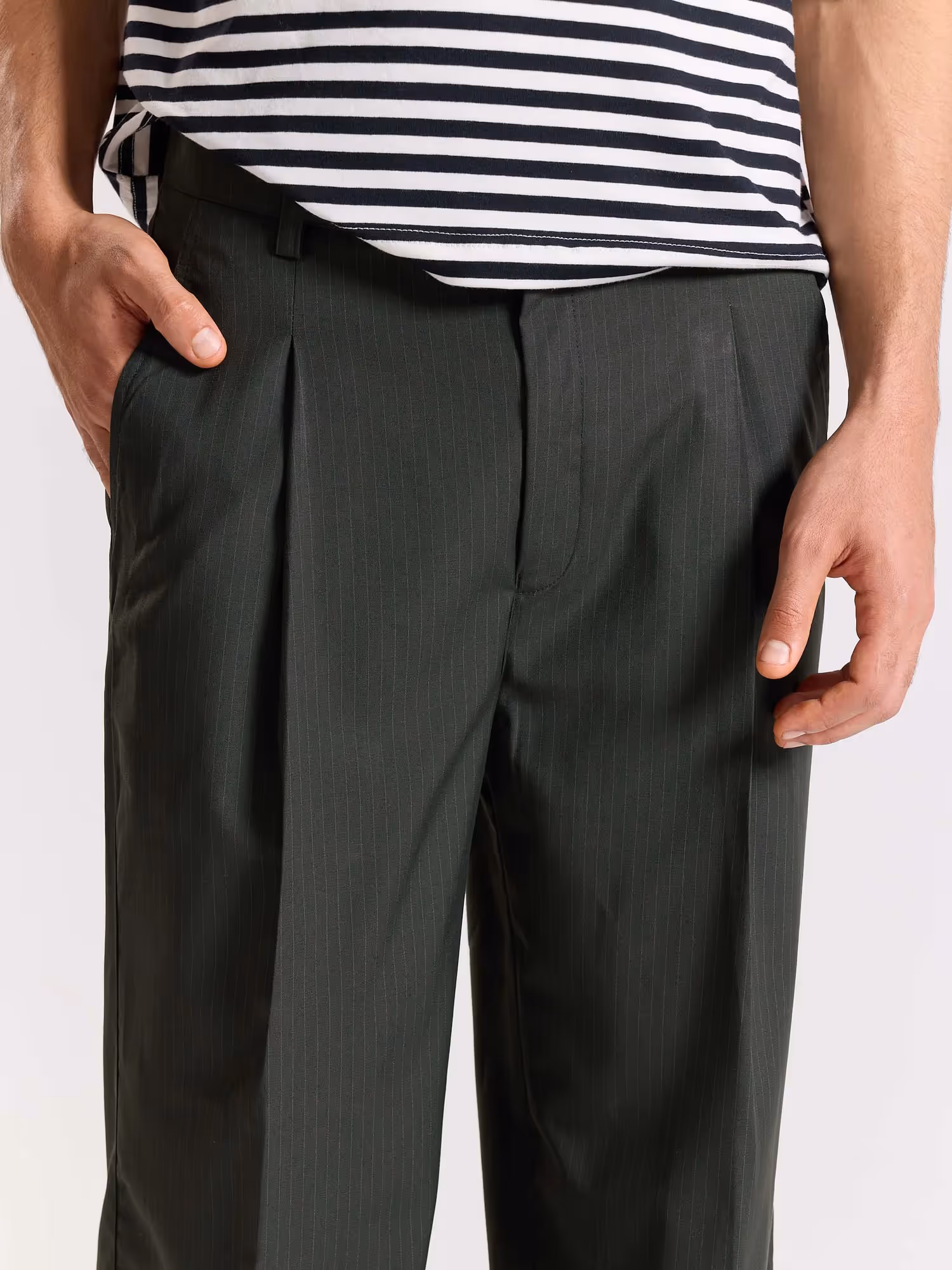 Green Pinstriped Baggy Fit Trousers image 8