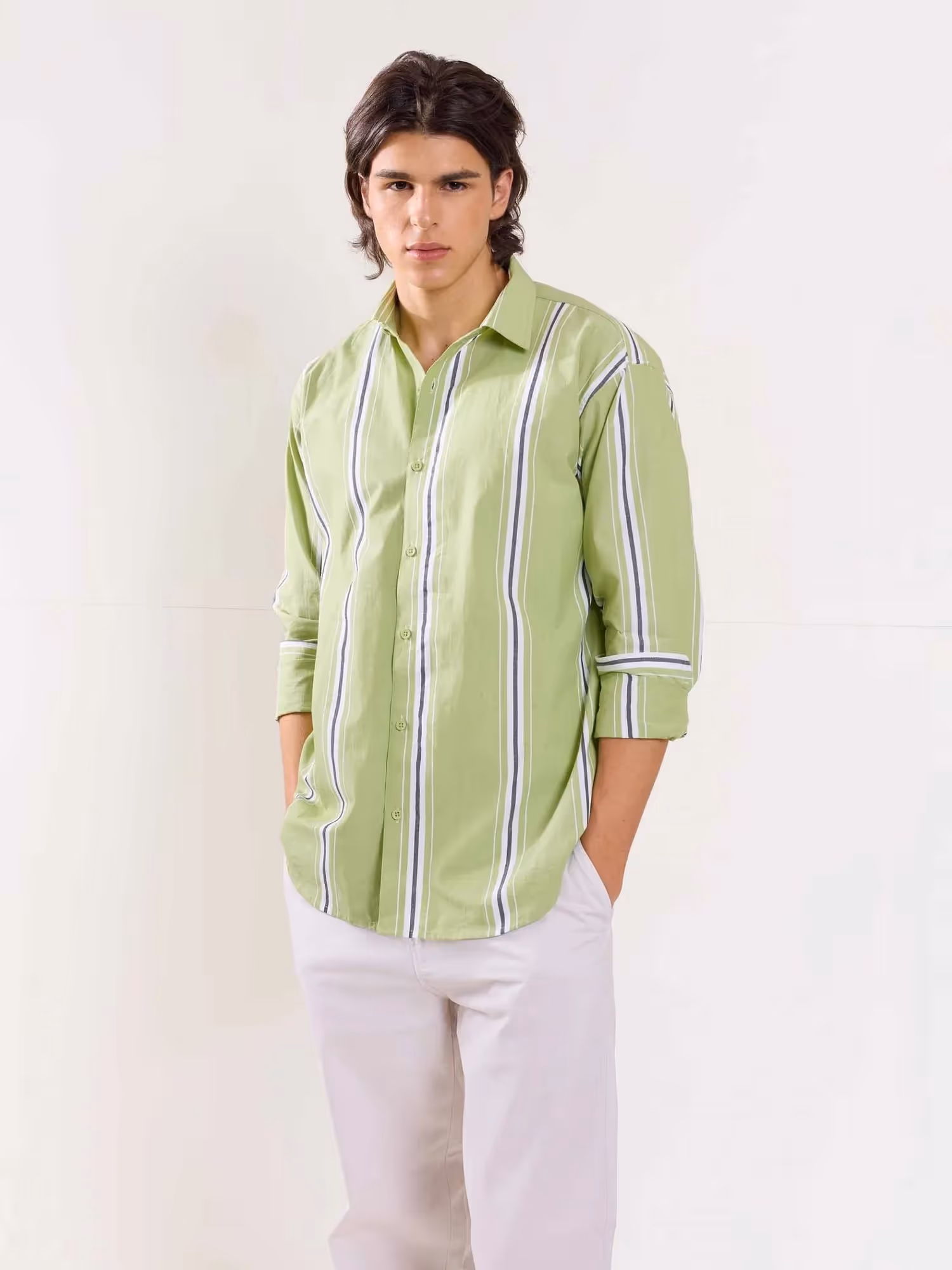 Green Poplin Striped Shirt image 4