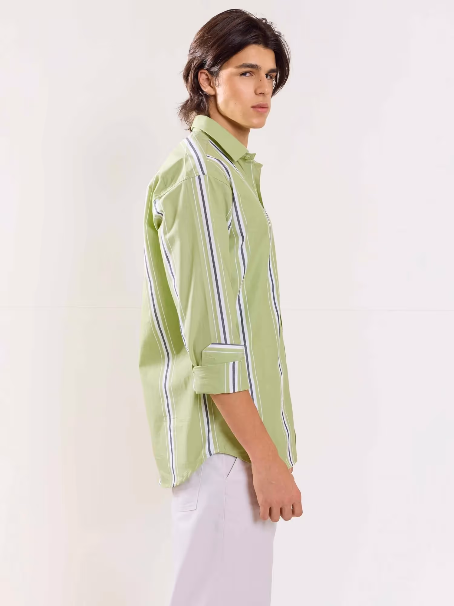Green Poplin Striped Shirt image 5