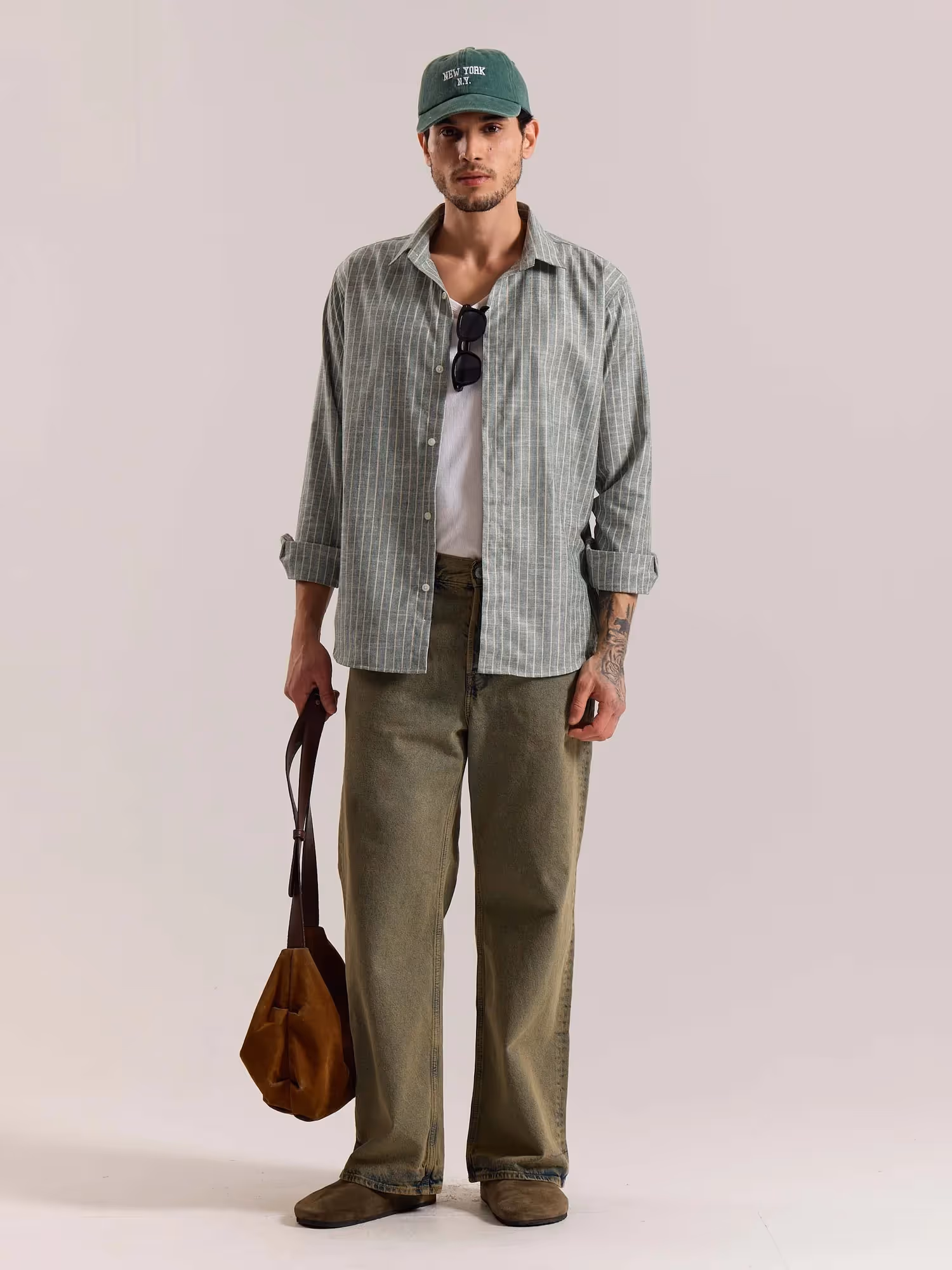 Green Striped Linen-blend Shirt image 1