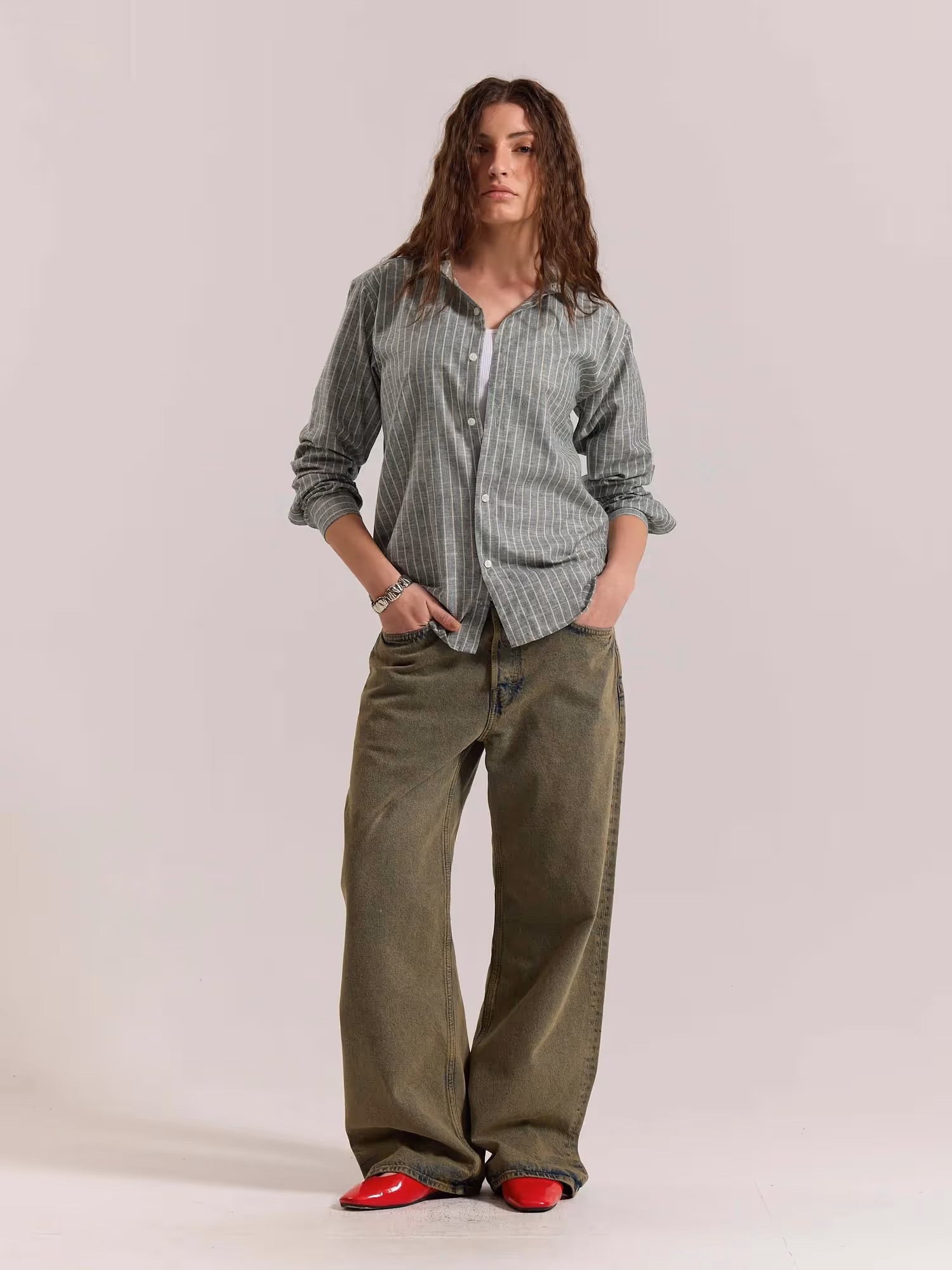 Green Striped Linen-blend Shirt image 2