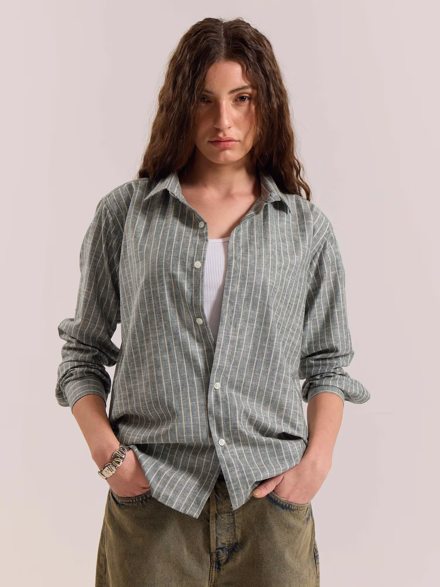 Green Striped Linen-blend Shirt image 4