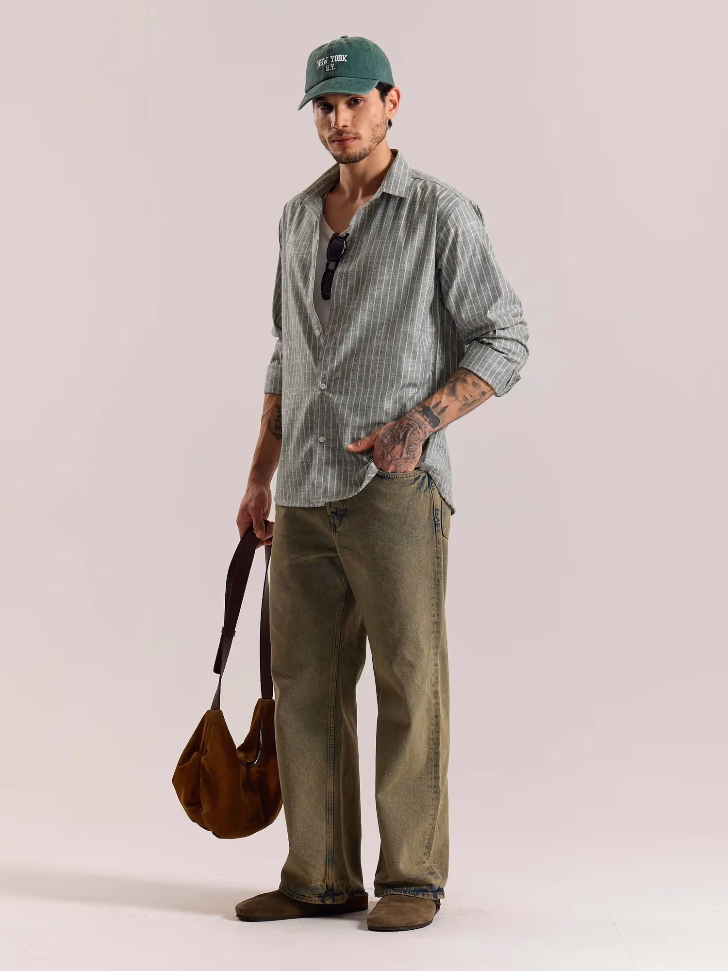 Green Striped Linen-blend Shirt image 5