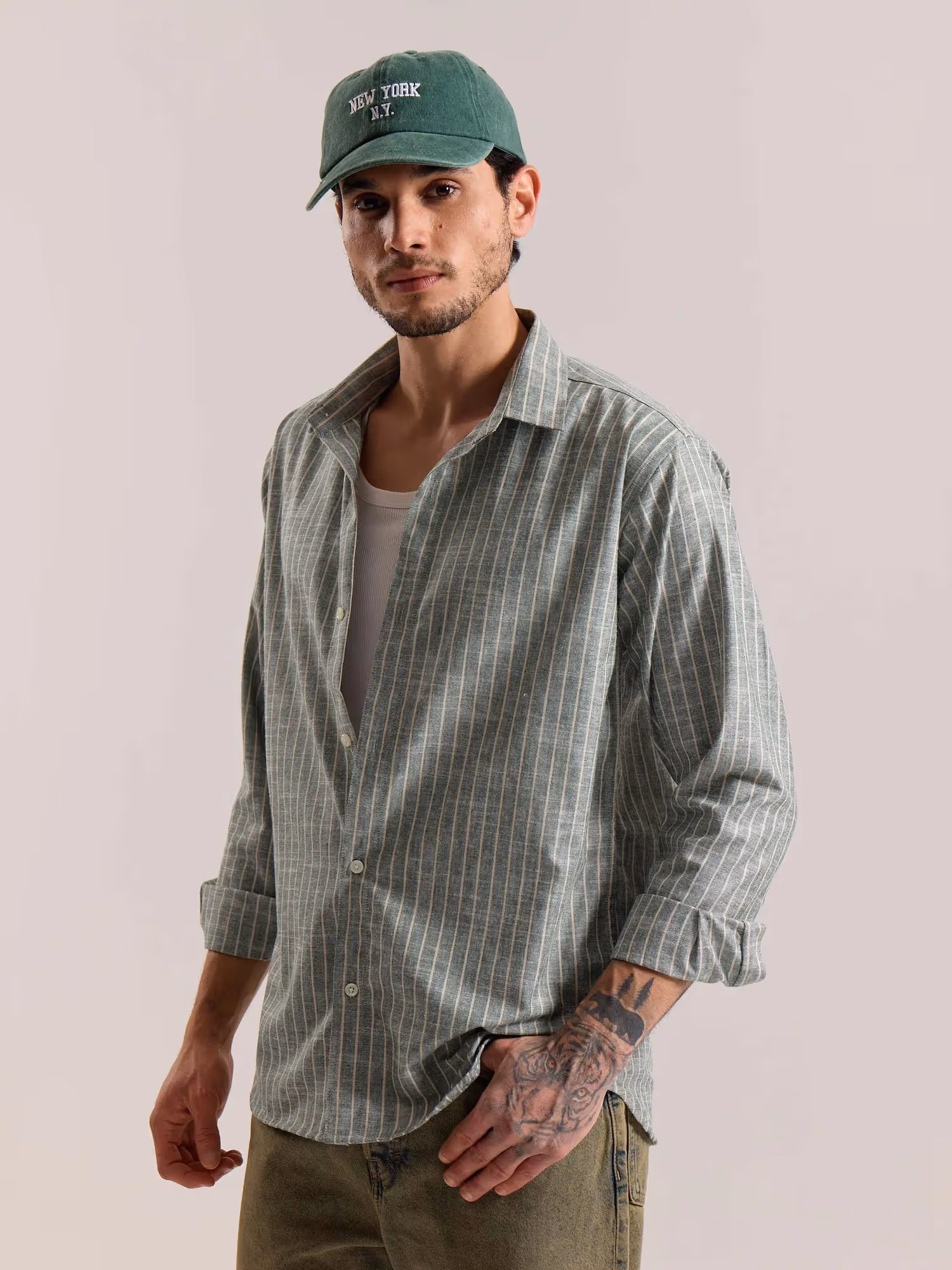 Green Striped Linen-blend Shirt image 6