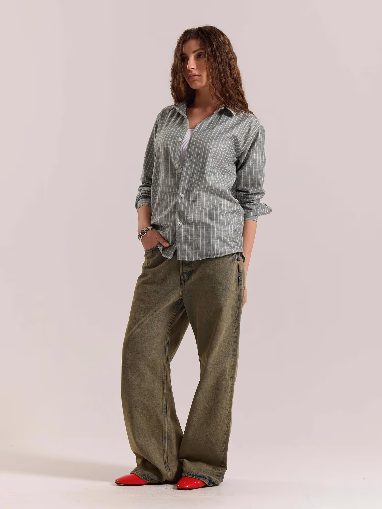 Green Striped Linen-blend Shirt image 7