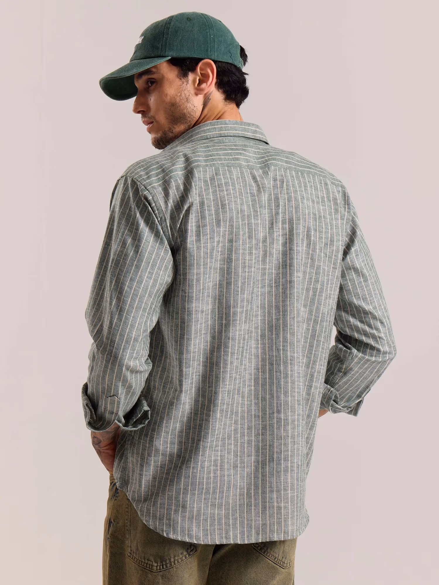 Green Striped Linen-blend Shirt image 8