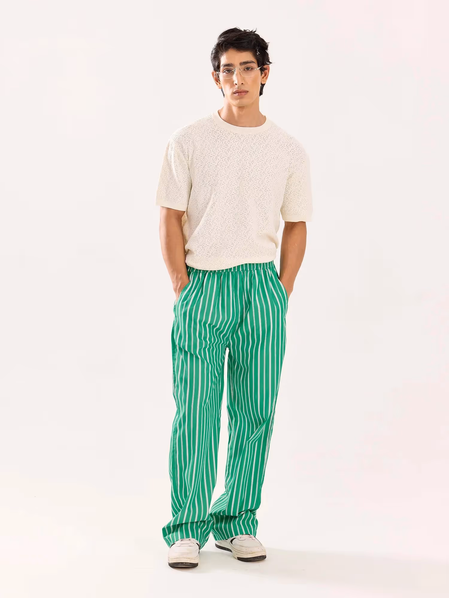 Green Striped Poplin Pull-on Pants image 1