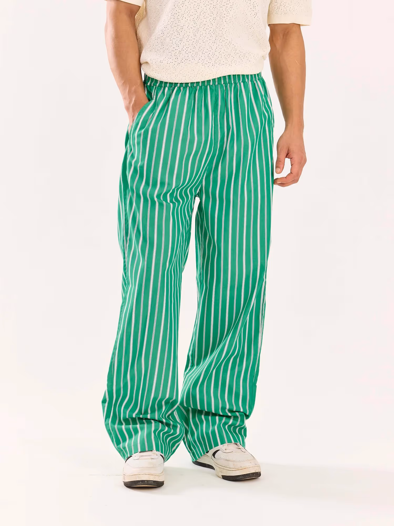 Green Striped Poplin Pull-on Pants  image 3