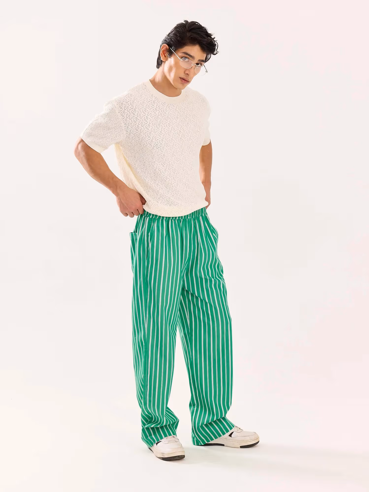 Green Striped Poplin Pull-on Pants  image 7