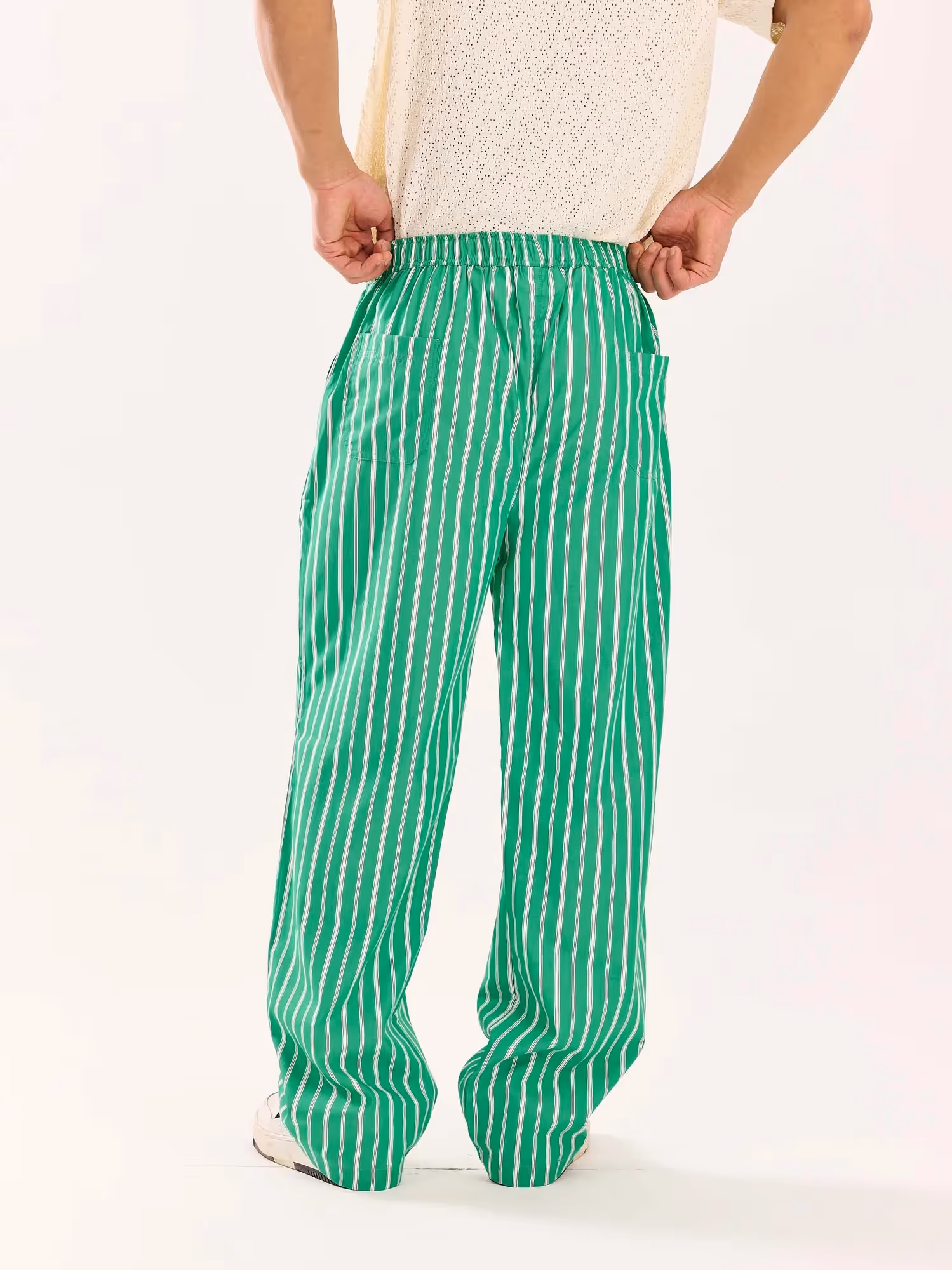 Green Striped Poplin Pull-on Pants  image 8