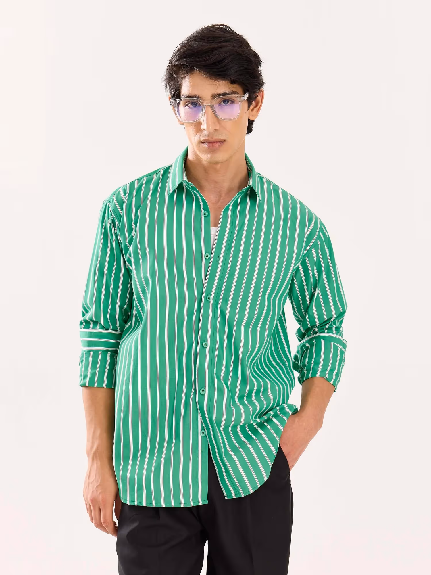 Green Striped Poplin Shirt image 3