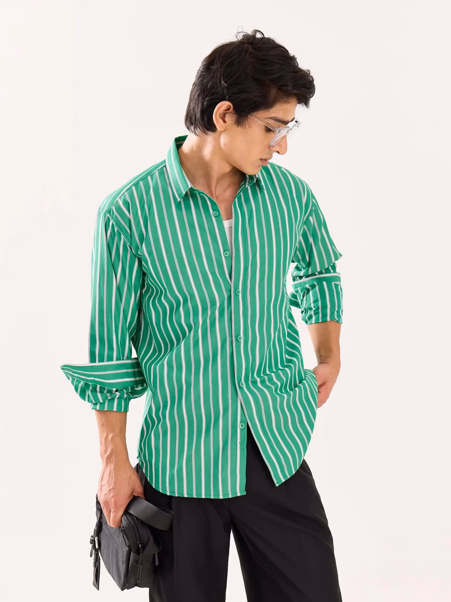 Green Striped Poplin Shirt image 6