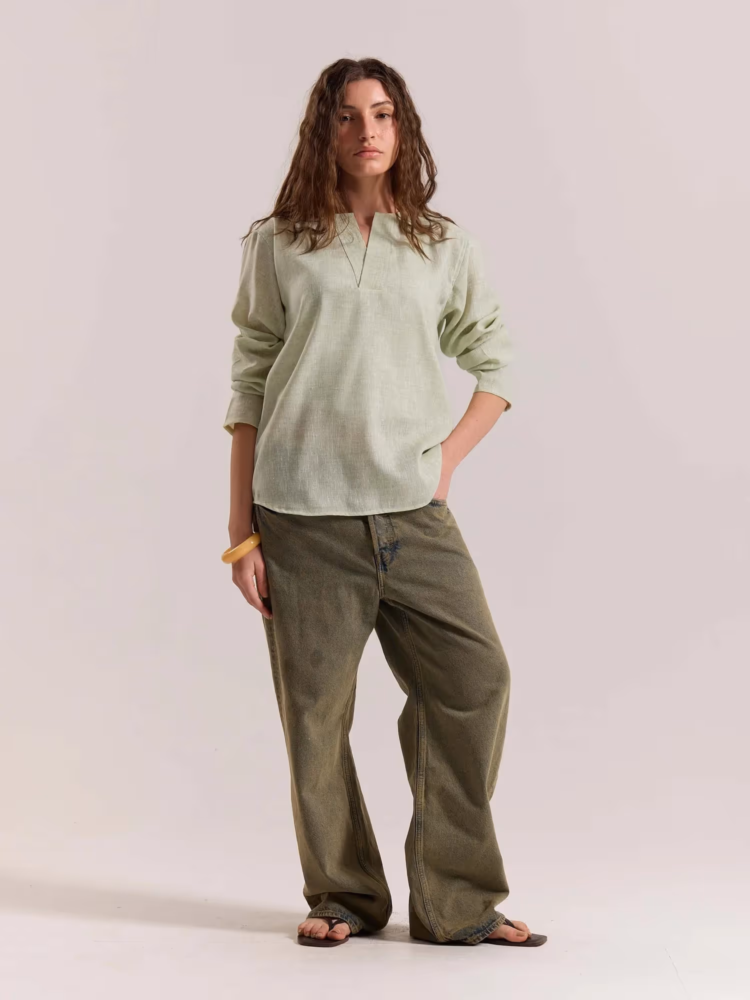 Green Textured Linen Pullover image 2